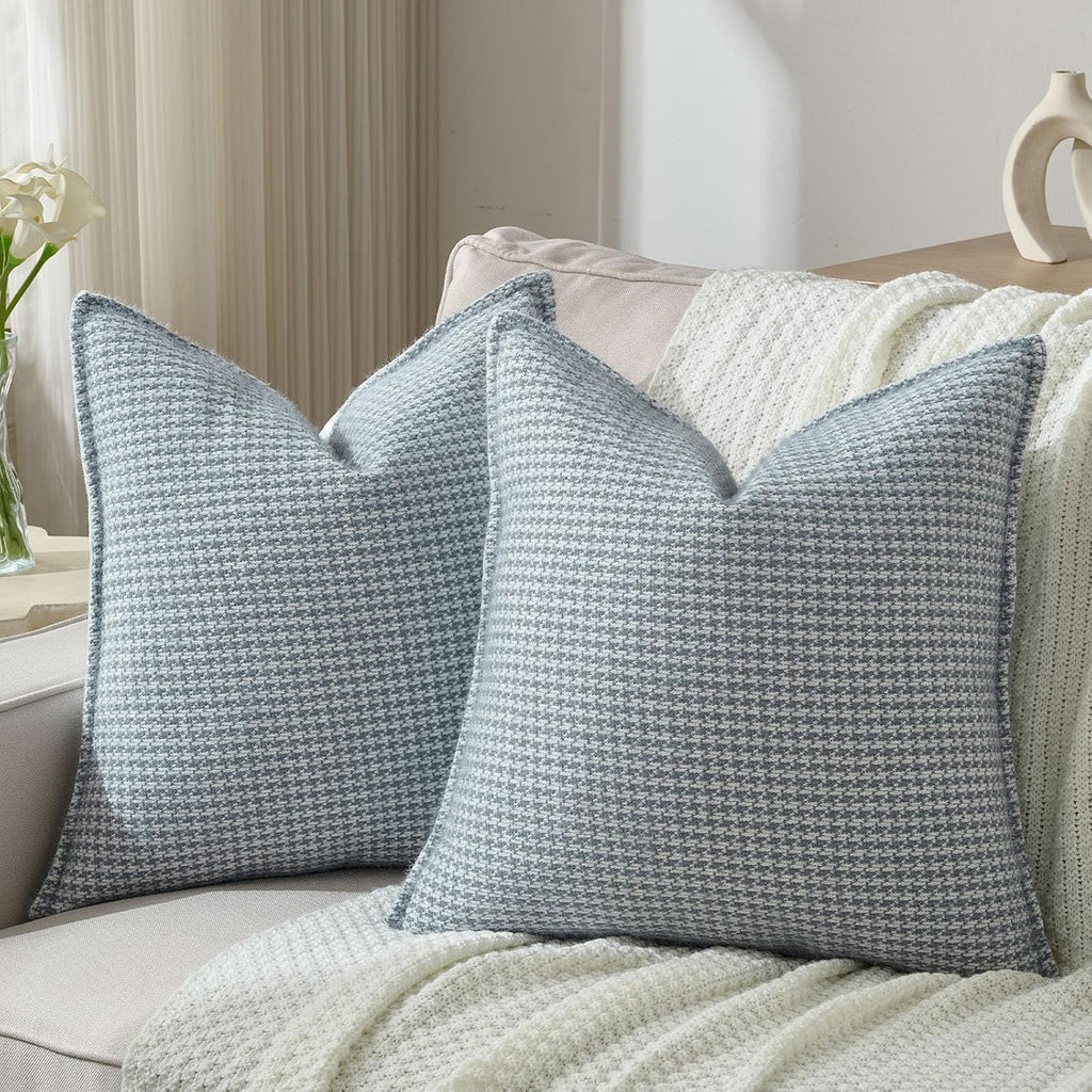FUTEI Pack of 2 Houndstooth Throw Pillow Covers 26x26 Inch Soft Chenille Gingham Textured Farmhouse Decorative Euro Pillow Shams Modern Home Decor for Couch Bedroom Living Room, Grayish Blue