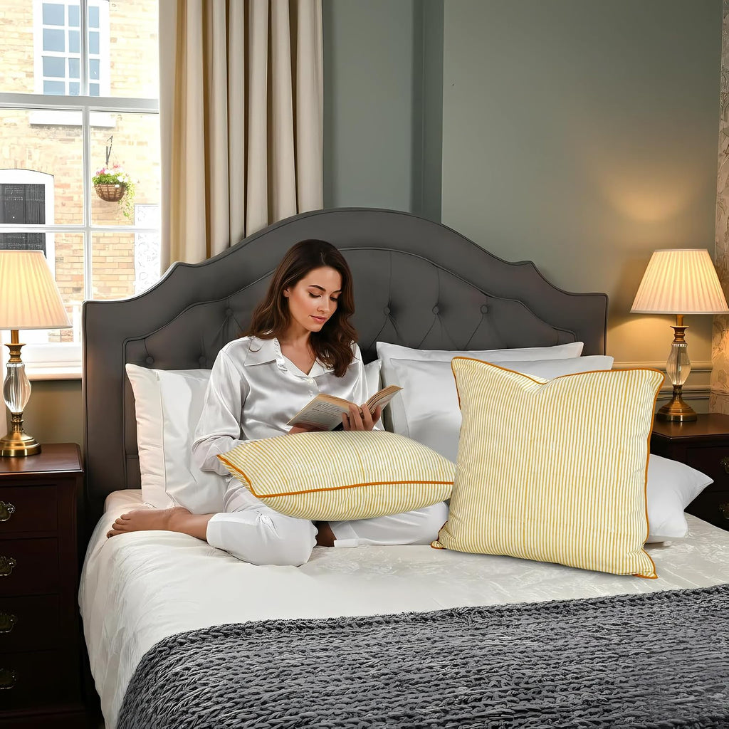 Yellow Stripe Print Pillow Covers Set