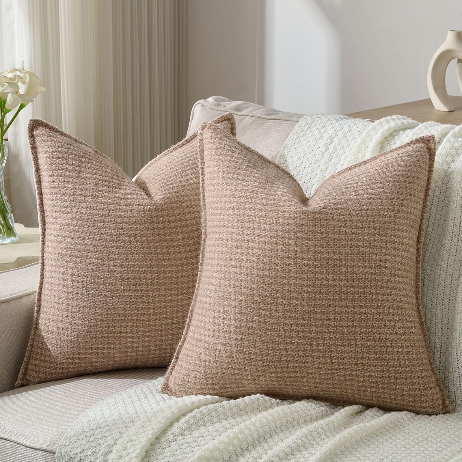 FUTEI Pack of 2 Houndstooth Throw Pillow Covers 26x26 Inch Soft Chenille Gingham Textured Farmhouse Decorative Euro Pillow Shams Modern Home Decor for Couch Bedroom Living Room, Grayish Blue