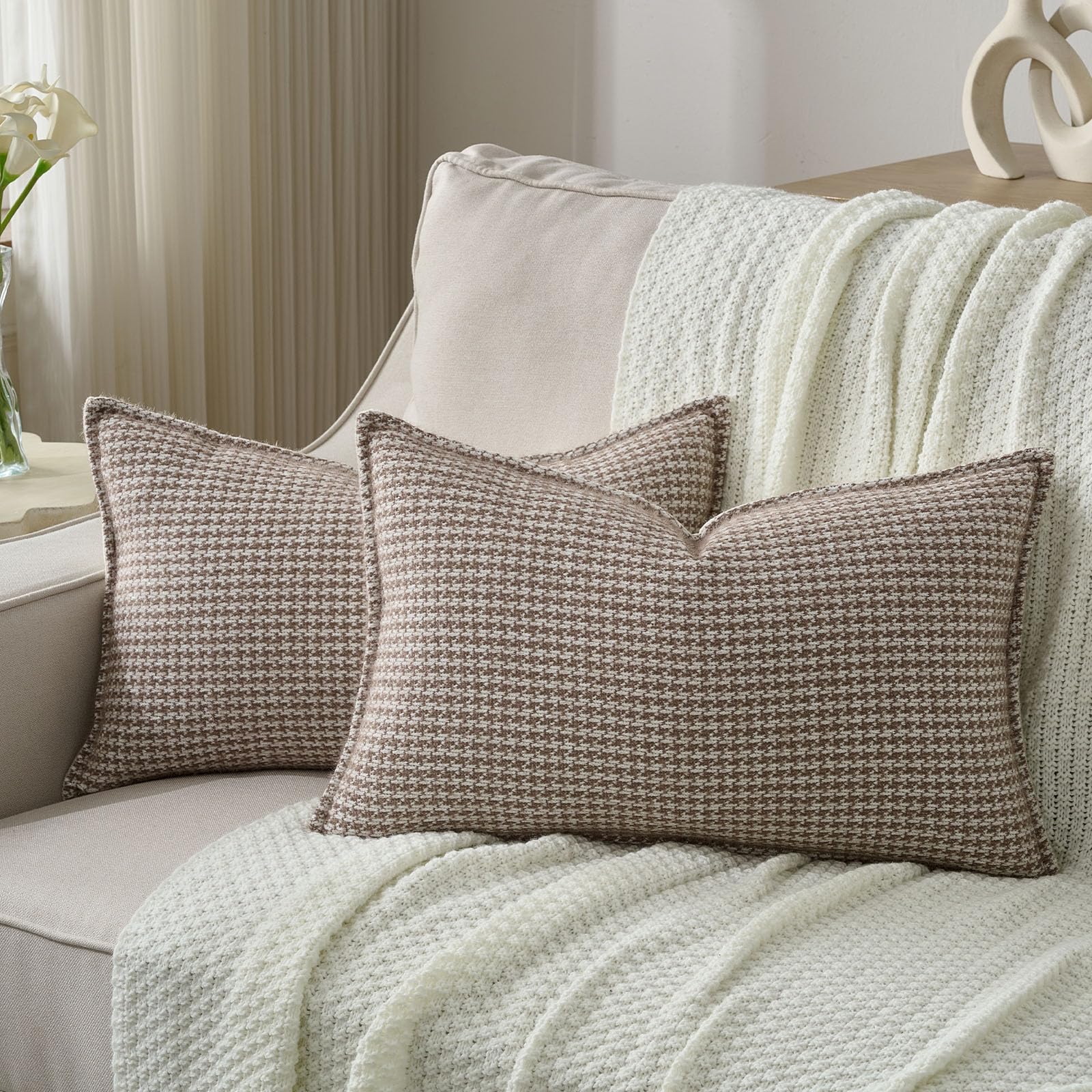 FUTEI Pack of 2 Houndstooth Throw Pillow Covers 26x26 Inch Soft Chenille Gingham Textured Farmhouse Decorative Euro Pillow Shams Modern Home Decor for Couch Bedroom Living Room, Grayish Blue