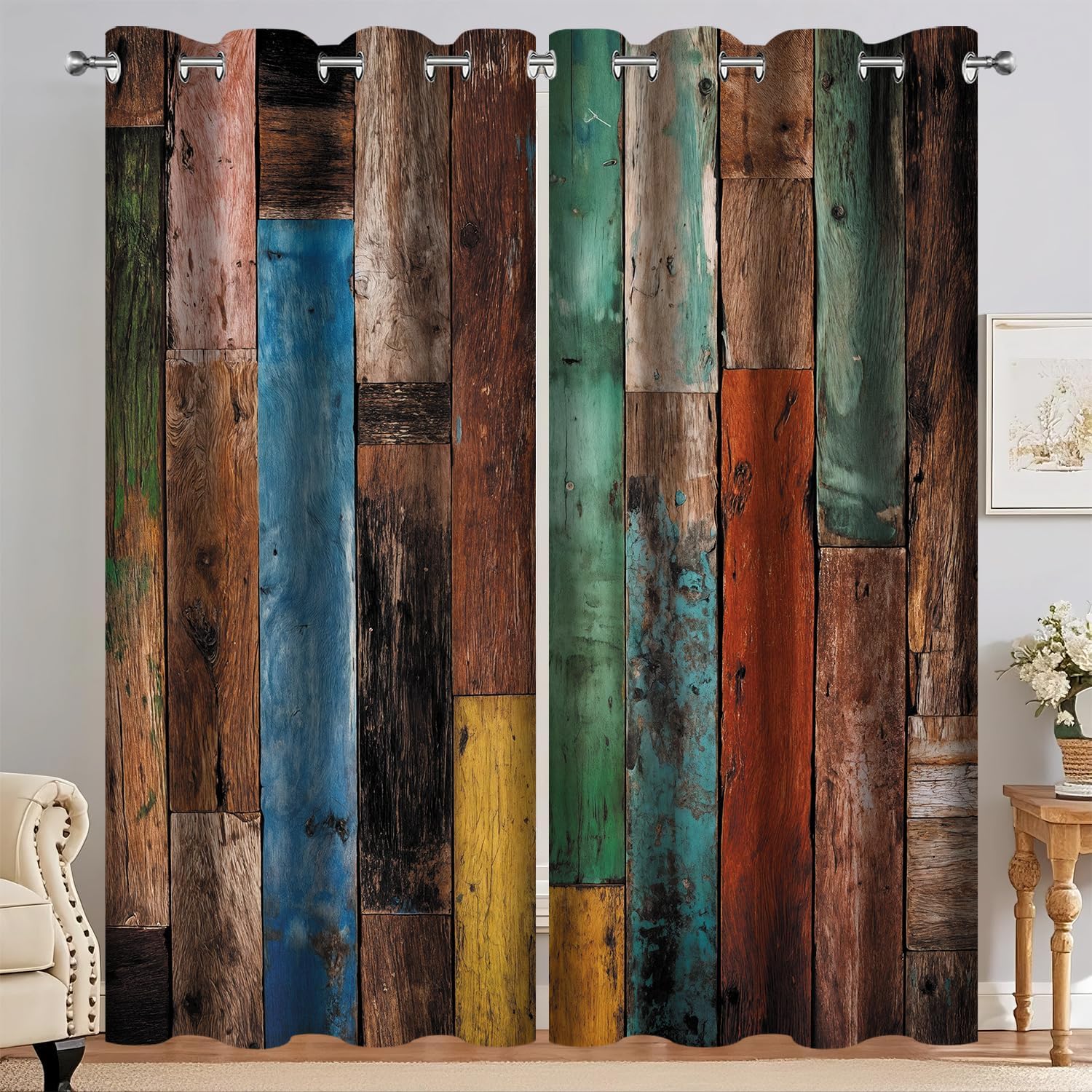Color Wood Plank Blackout Curtains