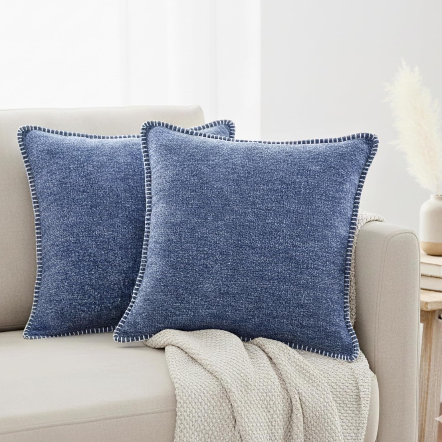 Navy Large Euro Pillow Covers Set