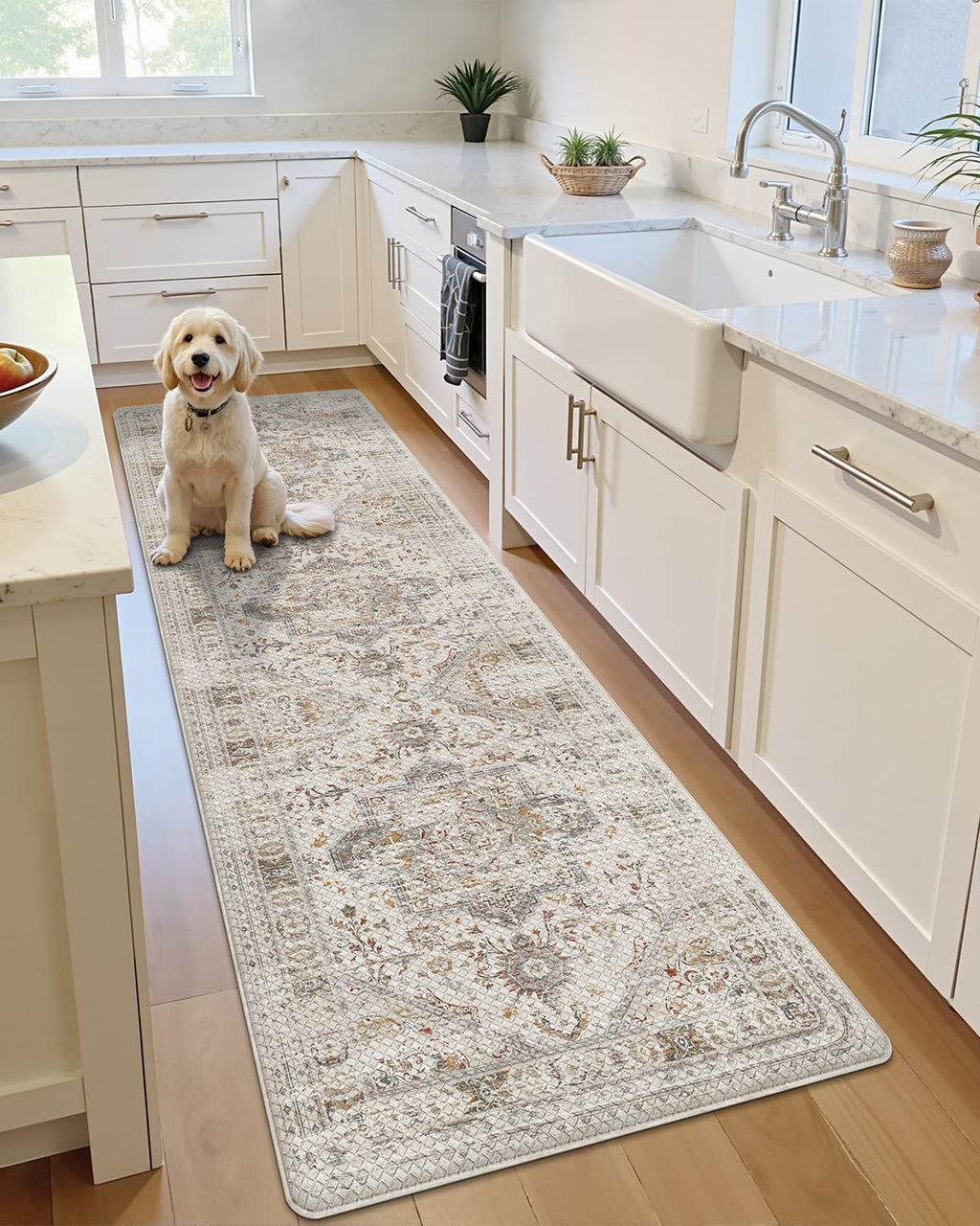 LUMI Kitchen Mat Anti Fatigue Cushioned, Memory Foam Padded Standing PVC Rug Washable, Non Slip Comfort Floor Runner for Home, Sink, Laundry, Office, 24"x87", White