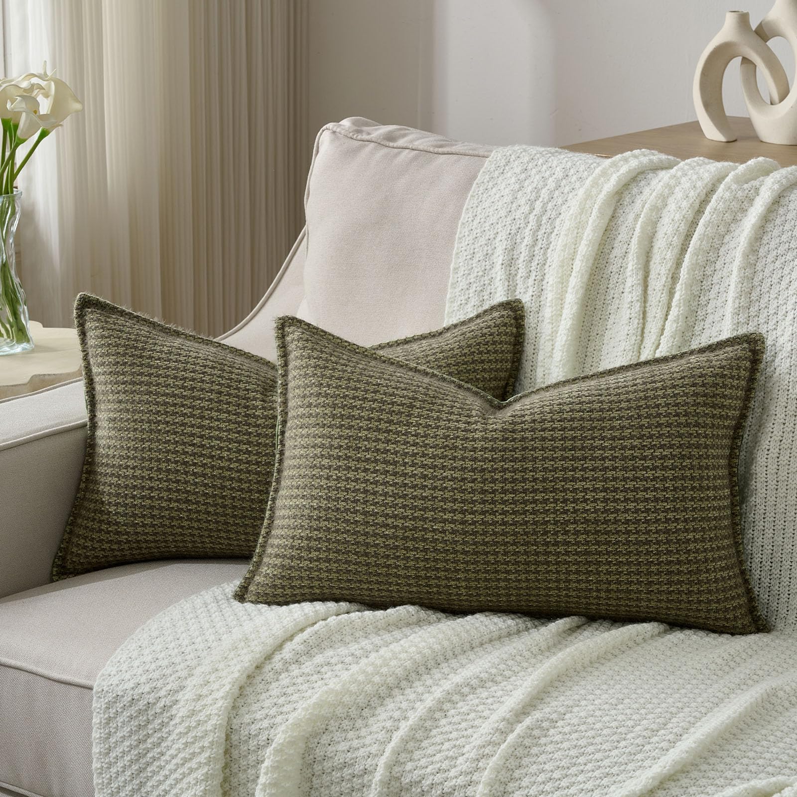 FUTEI Pack of 2 Houndstooth Throw Pillow Covers 26x26 Inch Soft Chenille Gingham Textured Farmhouse Decorative Euro Pillow Shams Modern Home Decor for Couch Bedroom Living Room, Grayish Blue