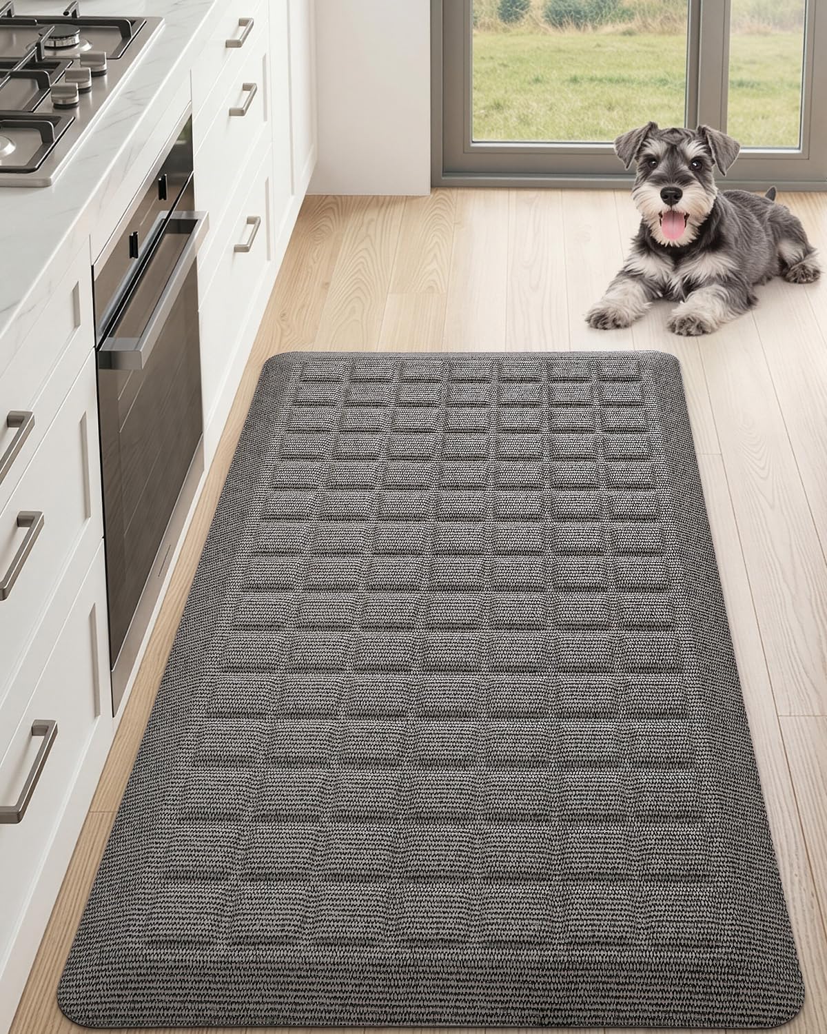 Grey Extra Thick Geometry Anti Fatigue Kitchen Mat