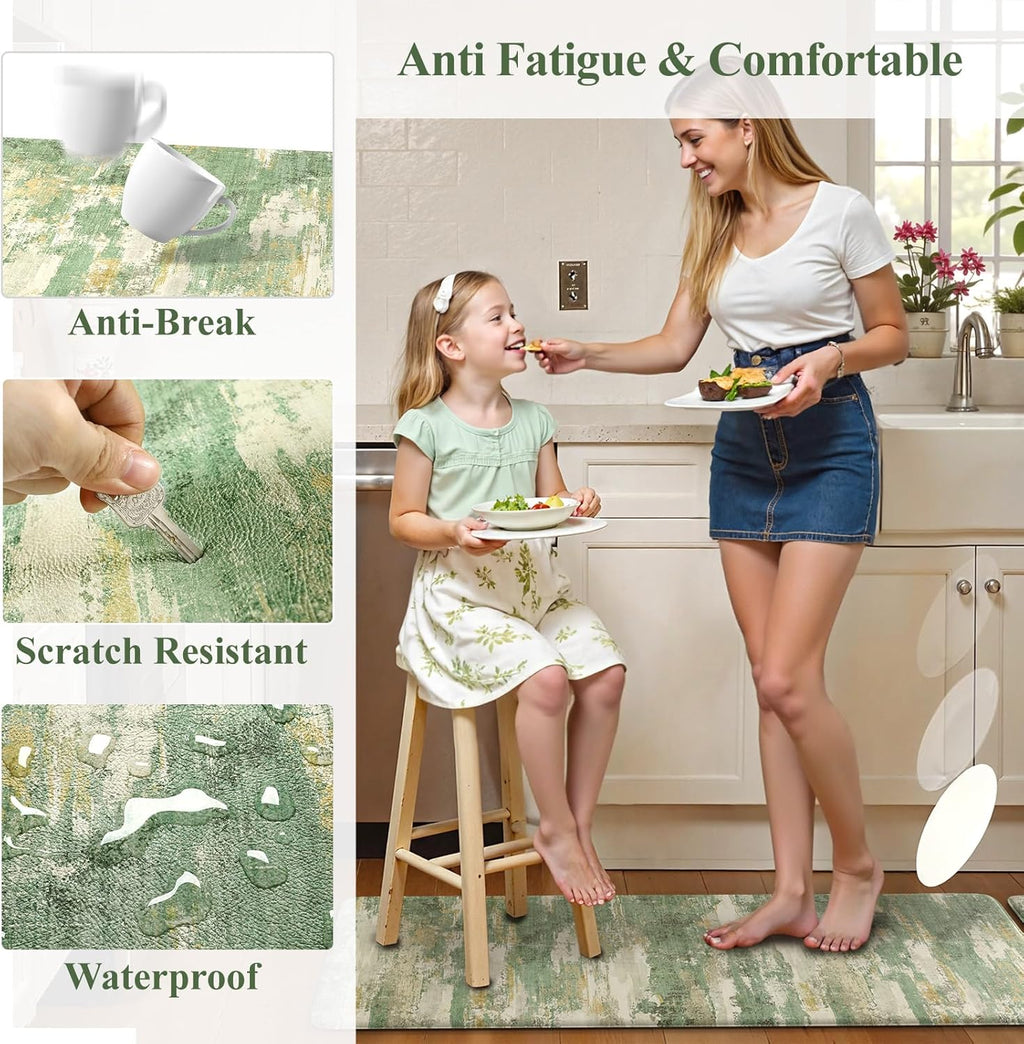 Green Abstract 2-Piece Anti Fatigue Kitchen Mat Set