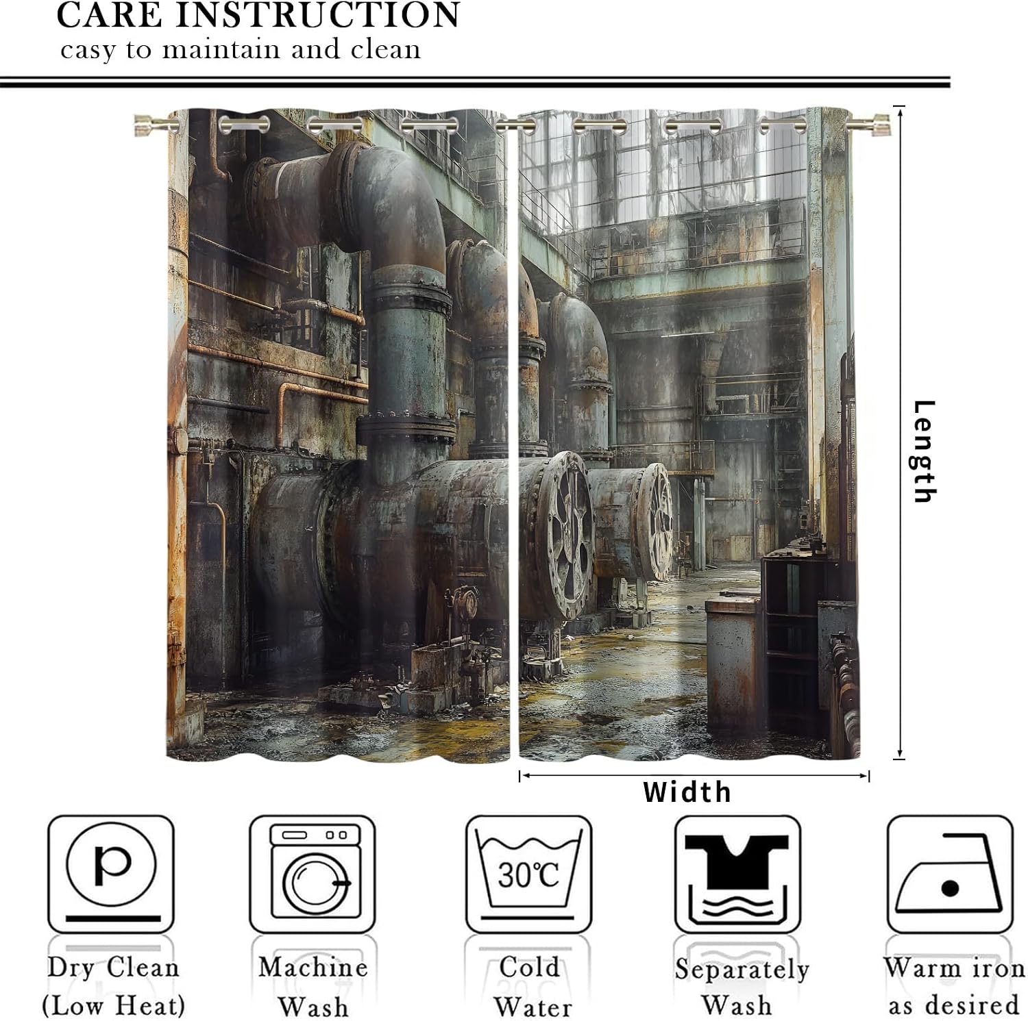 Retro Pipe Industrial Blackout Curtains