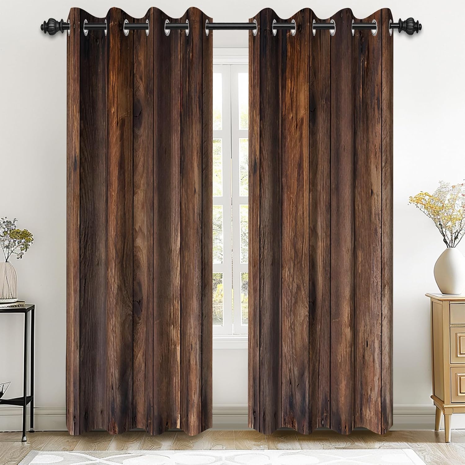 Vintage Wood Barn Farmhouse Curtains