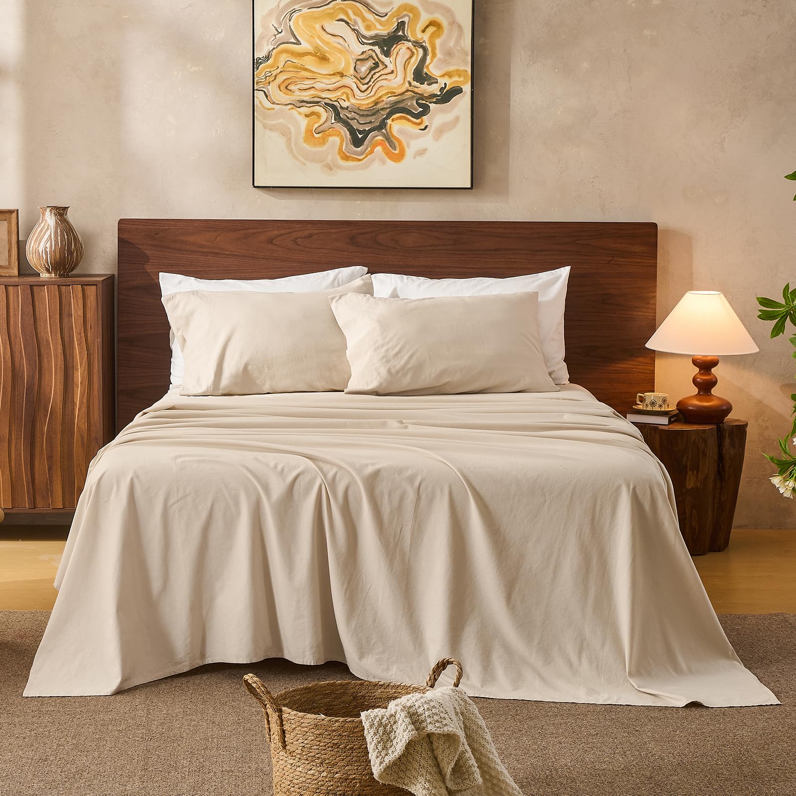 100% Linen Sheets Queen Size,Breathable & Durable 4-Piece Bed Flax Sheet Set,Soft All-Season Bedding for Hot Sleepers 16" Deep Pocket Oeko-TEX Certified,（Queen, Sage Green）