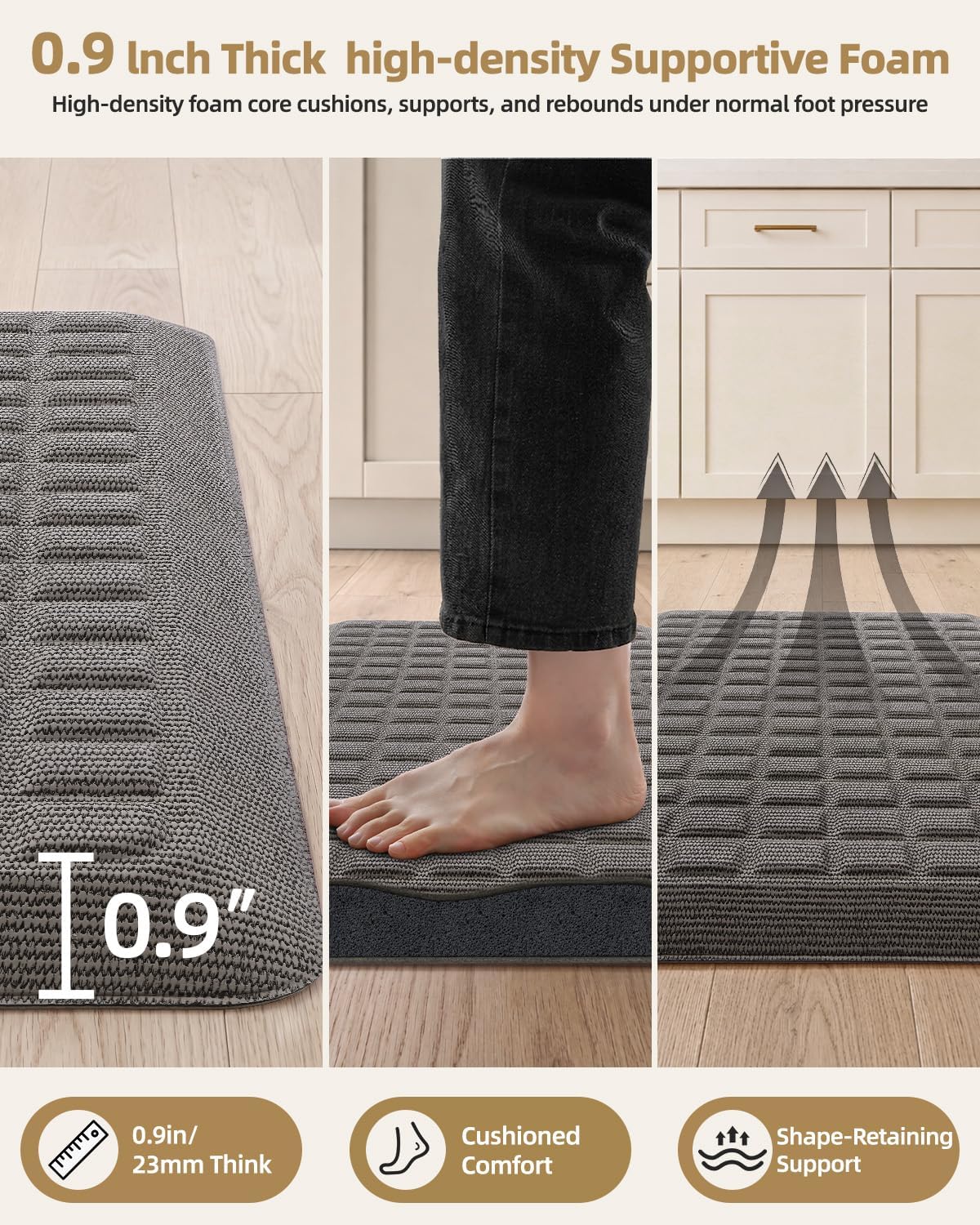 Grey Extra Thick Geometry Anti Fatigue Kitchen Mat