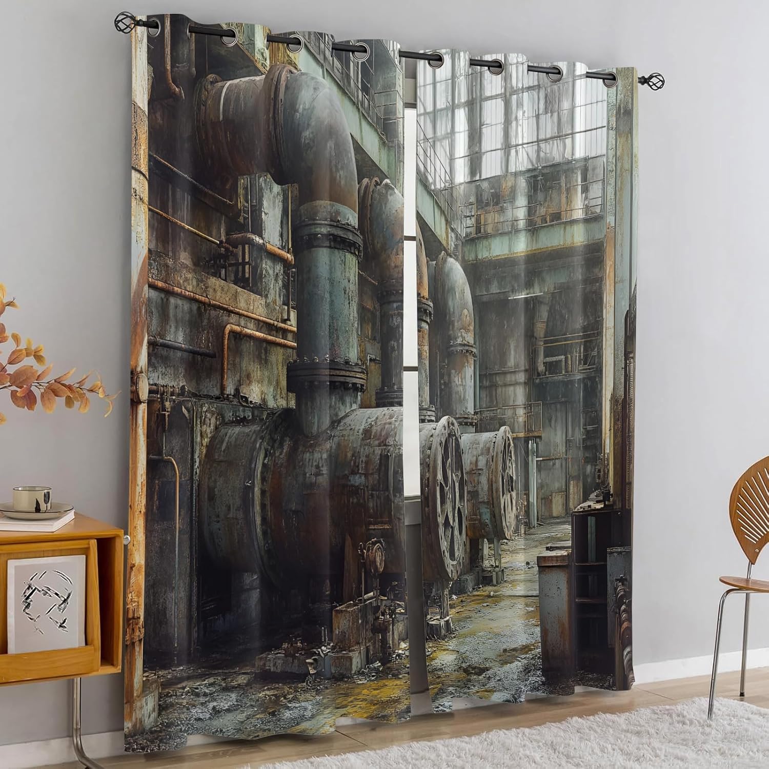 Retro Pipe Industrial Blackout Curtains