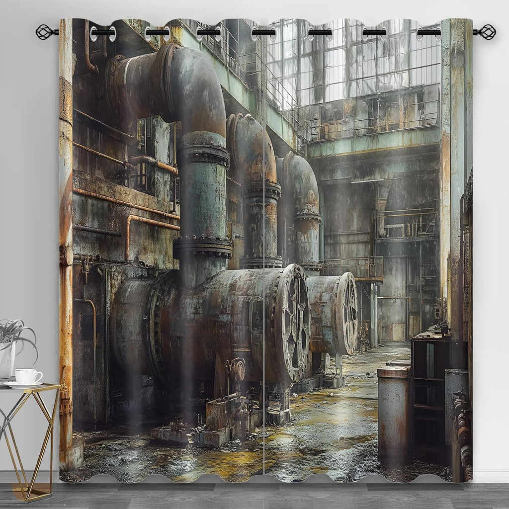 Retro Pipe Industrial Blackout Curtains