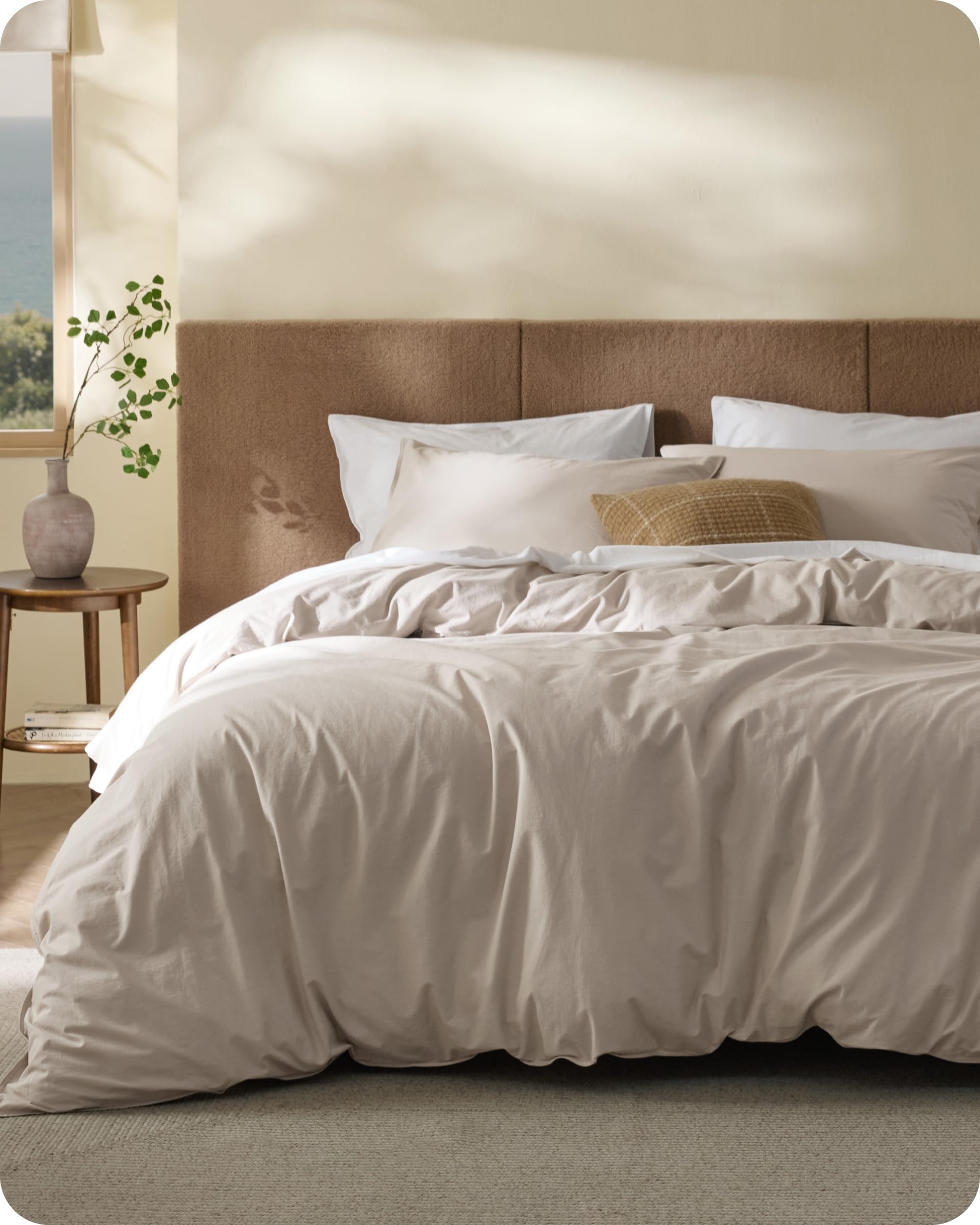 Bedsure 100% Washed Cotton Duvet Cover Oversized King - Natural Minimalist Bedding Set Linen Like - PureWoven Plain Simple & Soft Comforter Cover for All Seasons (Natural, Oversized King, 120"x98")