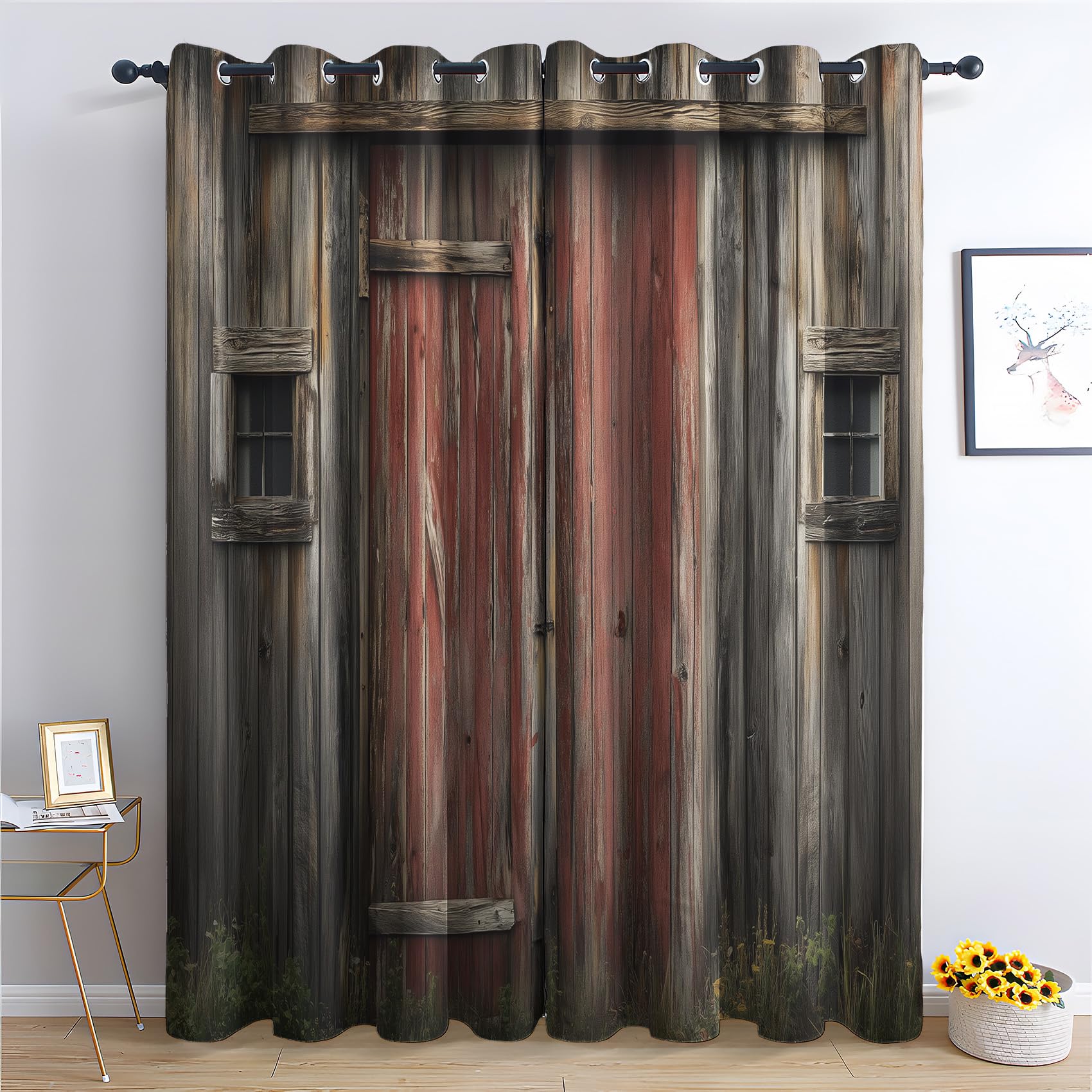 Vintage Rusty Door Curtains 2 Panels Set, Industrial Curtains 54 Inch Blackout Curtains for Living Room, Rustic Farmhouse Window Curtains Thermal Insulated Grommet for Bedroom Decor Drapes