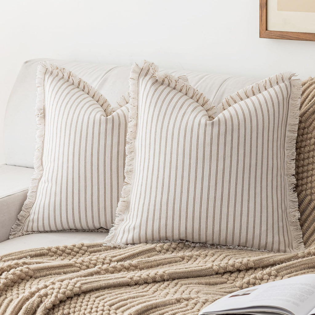 Red Fringe Striped Pillow Covers Set