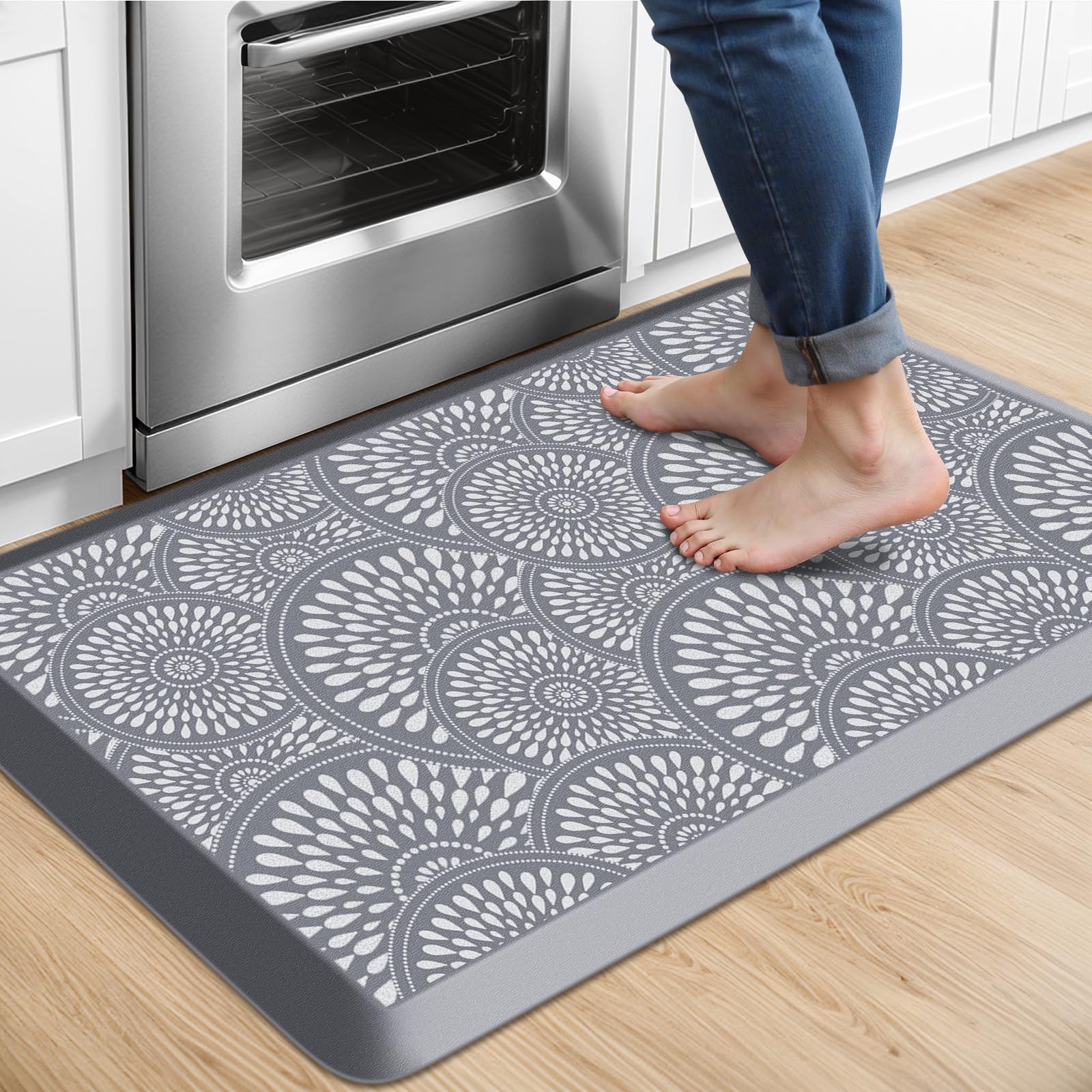 Mattitude 4/5 Inch Kitchen Mat, 20x48in Heavy Duty Ergonomic Comfort Foam Standing Desk Mat, Waterproof Non-Slip Standing Mats and Rugs for Kitchen, Office, Black