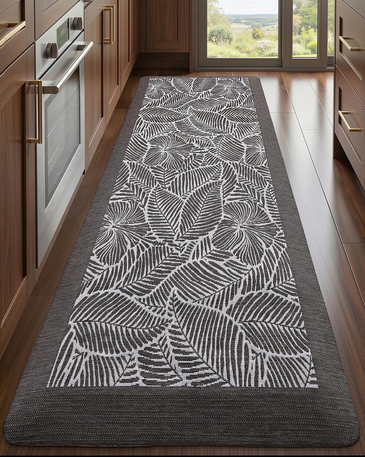 LUMI 0.9" Extra Thick Anti Fatigue Kitchen Floor Mat, High-Density Foam Standing Desk Mat, Tropical Fern Leaf Pattern, Waterproof Non-Slip Comfort Mat for Sink, Office, Laundry, 20"x32", Leaf Brown