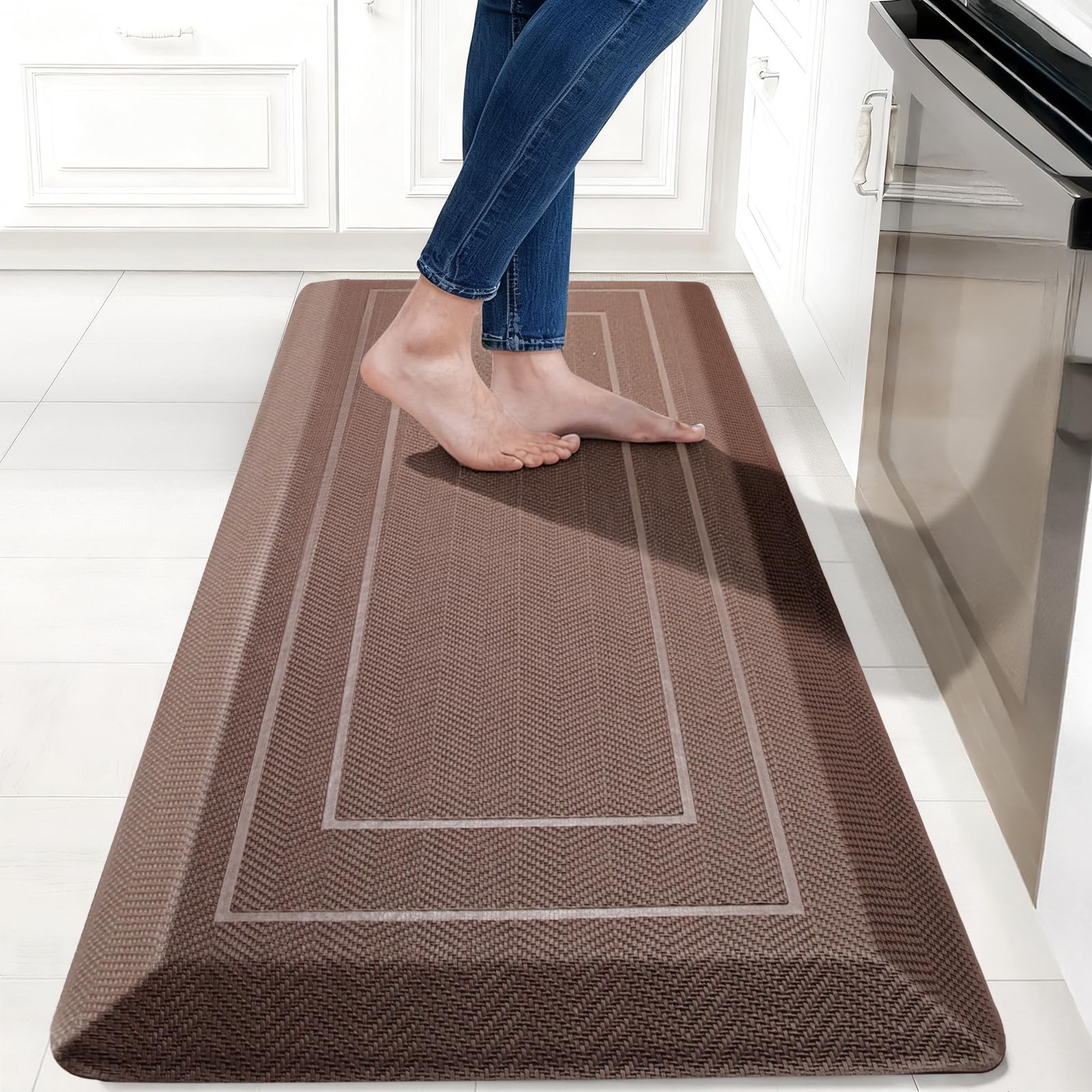 UKISS 9/10"" Extra Thick Cushioned Anti Fatigue Kitchen Mat, Waterproof High Density Foam Standing Desk Mat, Non-Slip Ergonomic Comfort Mat for Kitchen, Office,Workstation Black (Black, 20" X 48")