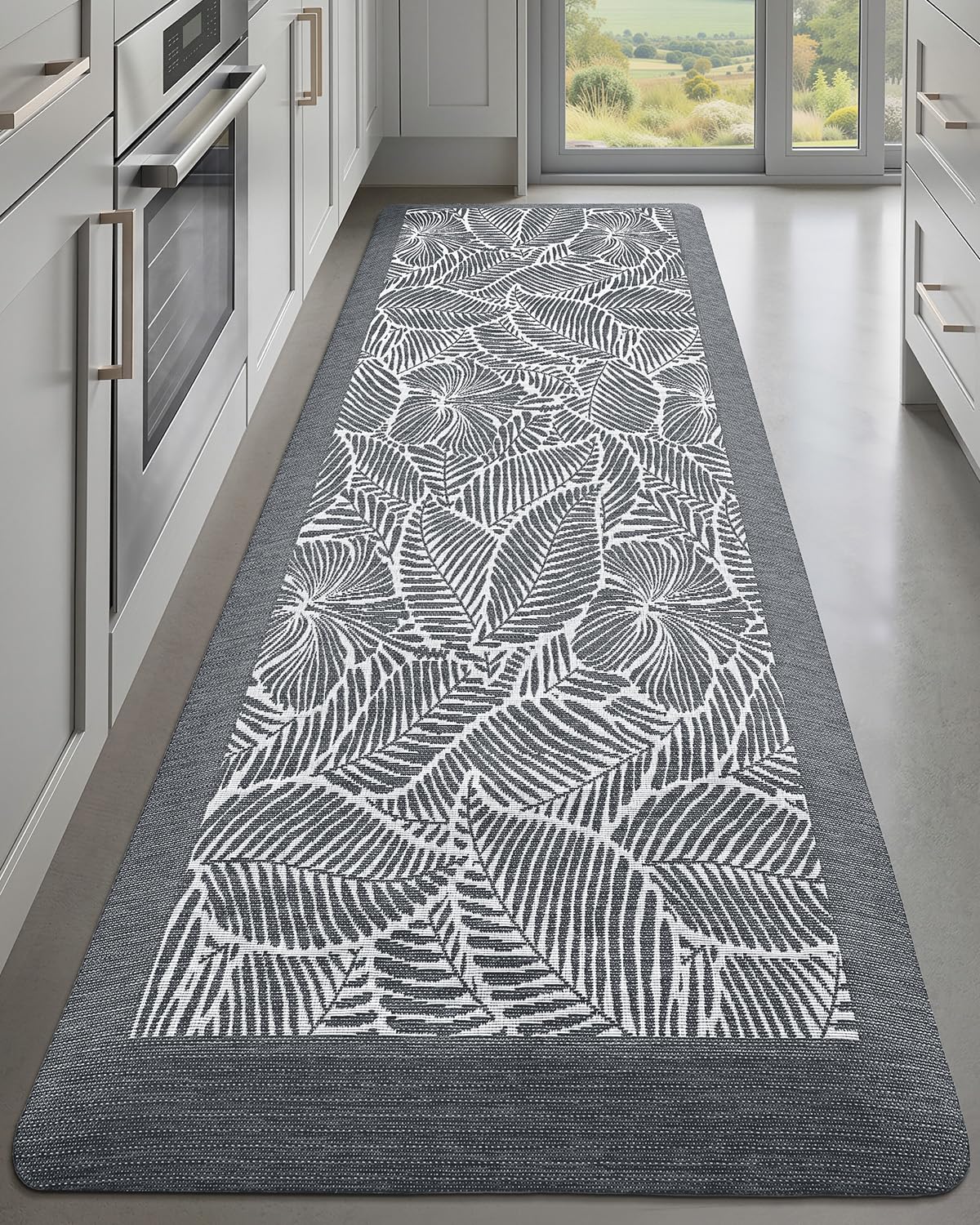 LUMI 0.9" Extra Thick Anti Fatigue Kitchen Floor Mat, High-Density Foam Standing Desk Mat, Tropical Fern Leaf Pattern, Waterproof Non-Slip Comfort Mat for Sink, Office, Laundry, 20"x32", Leaf Brown