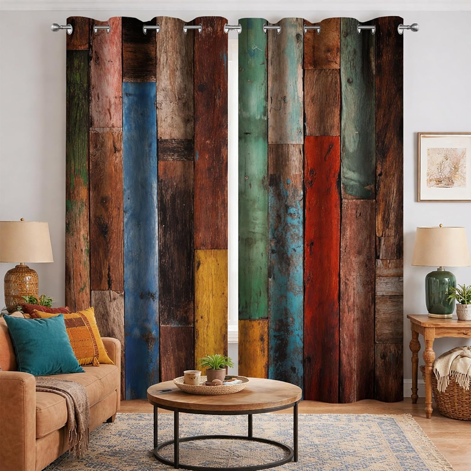 Color Wood Plank Blackout Curtains