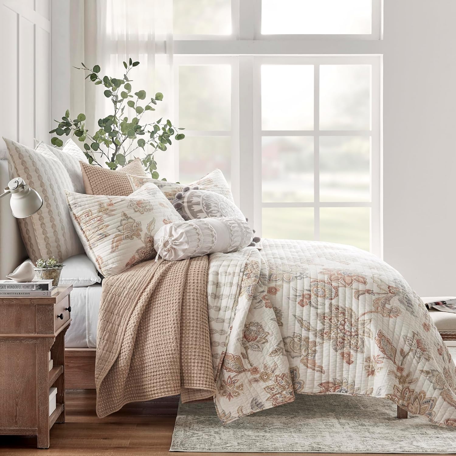 Blush Waffle Cotton King Quilt Set