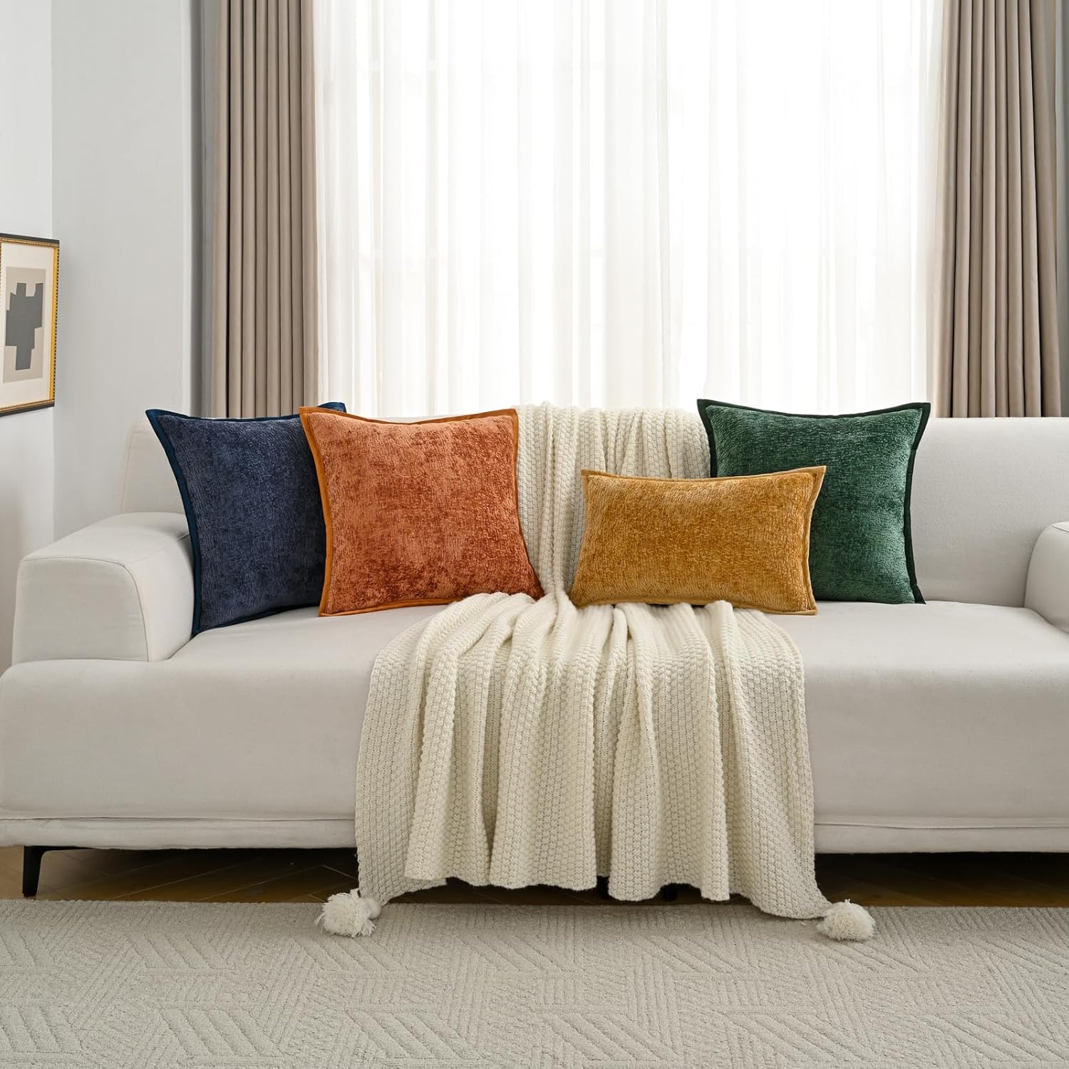 FUTEI Light Blue Chenille Throw Pillow Covers 26x26 Inch Set of 2,Soft Cozy Bound Edge Design Euro Pillow Sham,Home Decor for Couch Bed Living Room