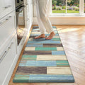 Teal Geometric Memory Foam Anti Fatigue Kitchen Runner Rug