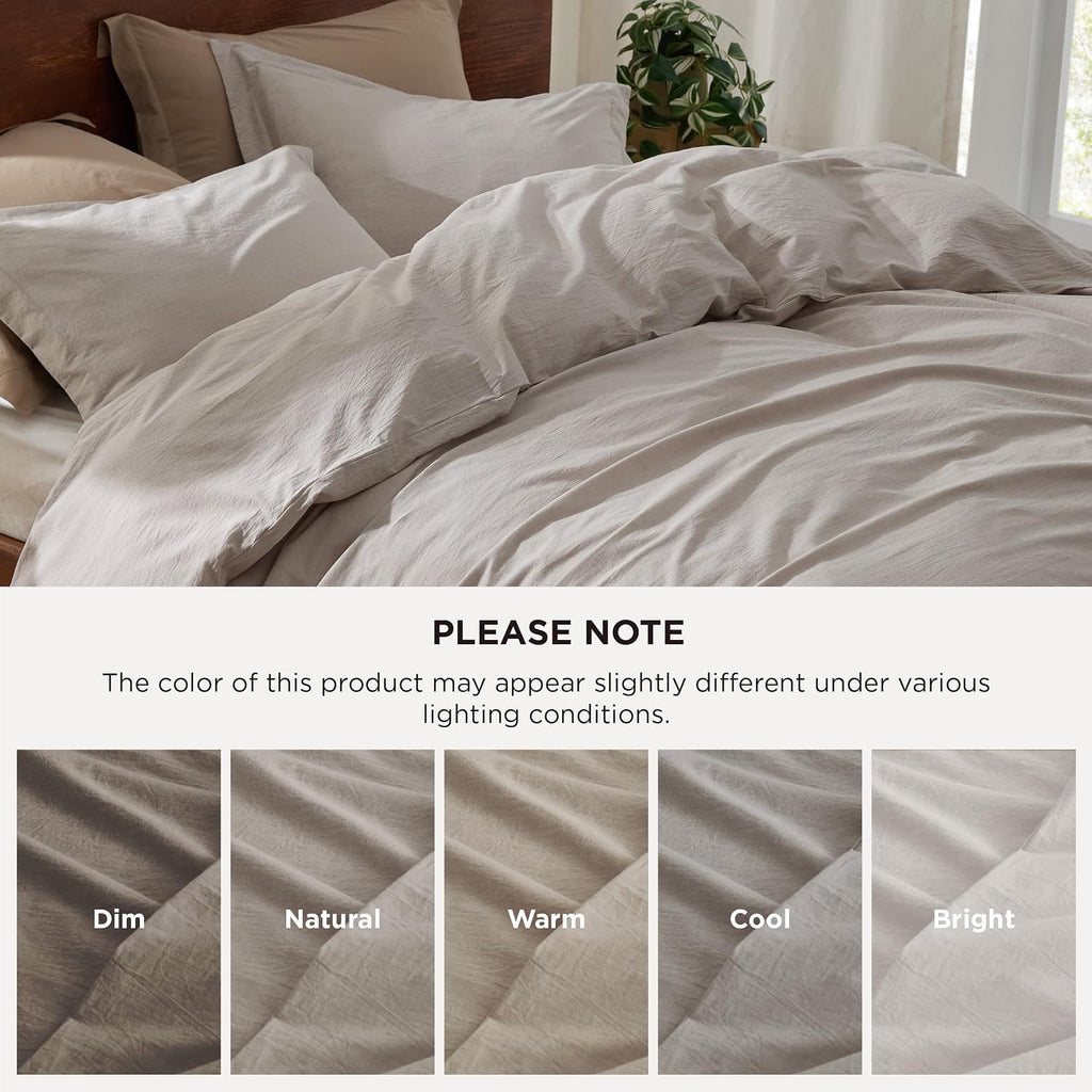 Bedsure 100% Washed Cotton Duvet Cover Oversized King - Natural Minimalist Bedding Set Linen Like - PureWoven Plain Simple & Soft Comforter Cover for All Seasons (Natural, Oversized King, 120"x98")