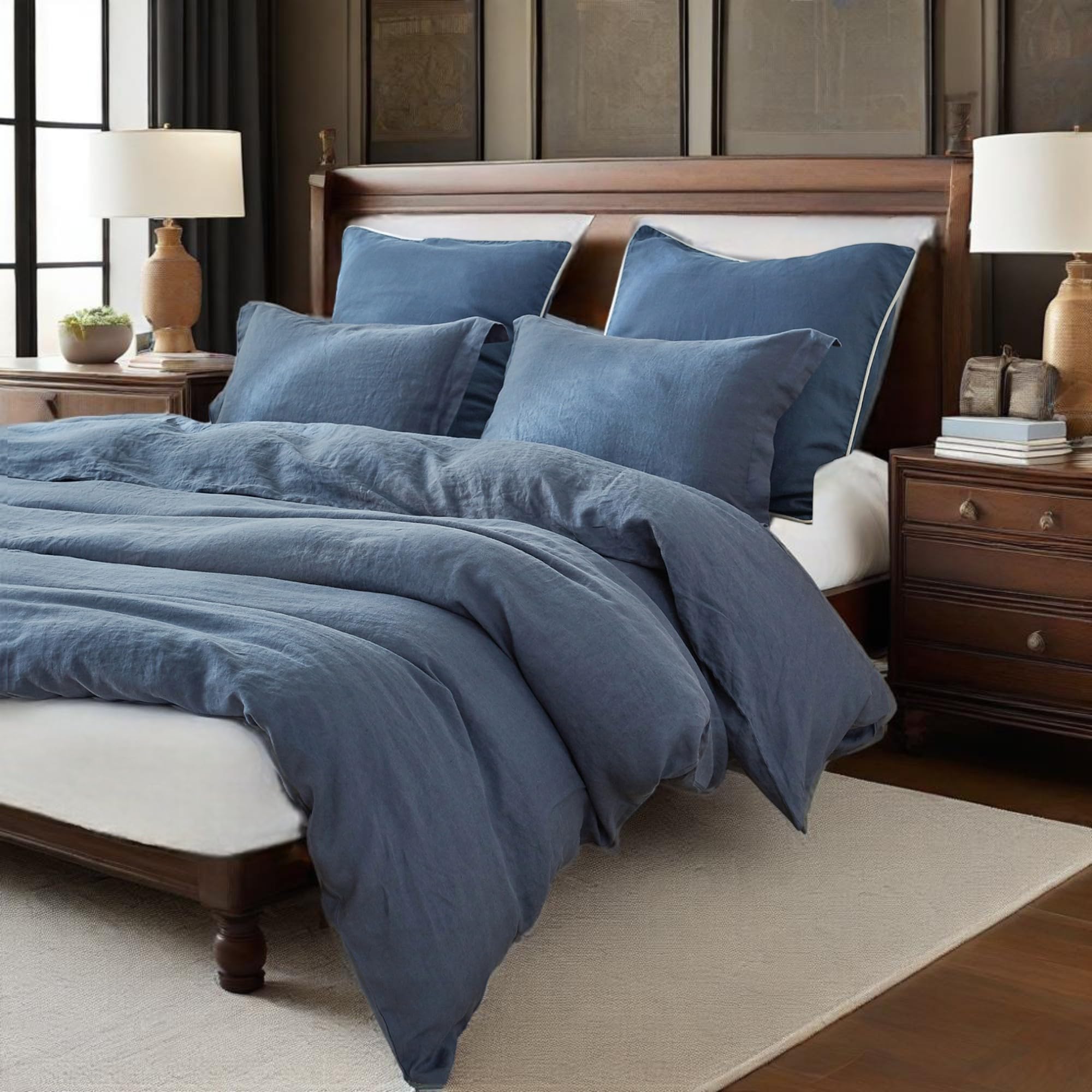 Simple&Opulence 100% Linen Duvet Cover Set, 3 PCS Natural French Flax Duvet Cover King Size, Breathable Soft Comfy Bedding Comforter Cover with 2 Pillowcases(Linen, 104"x92")