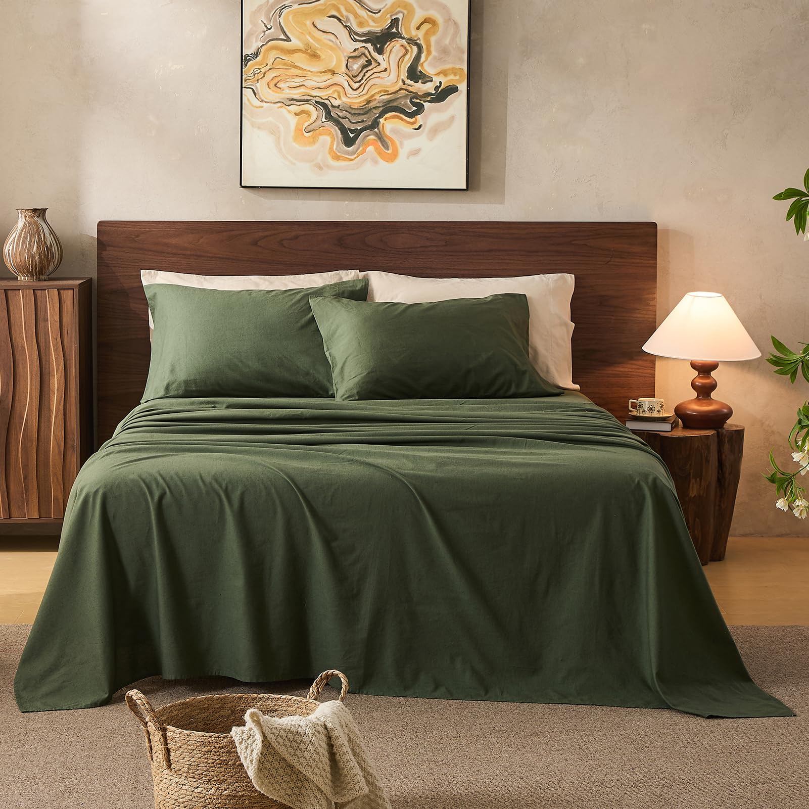 100% Linen Sheets Queen Size,Breathable & Durable 4-Piece Bed Flax Sheet Set,Soft All-Season Bedding for Hot Sleepers 16" Deep Pocket Oeko-TEX Certified,（Queen, Sage Green）
