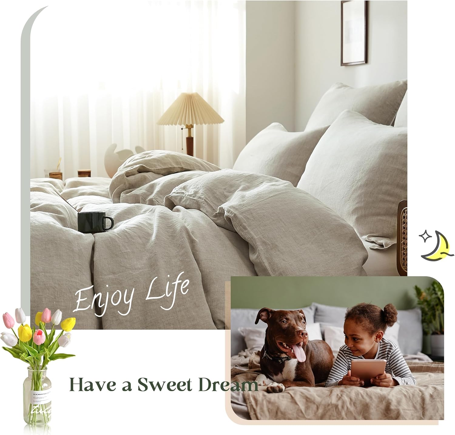 Simple&Opulence 100% Linen Duvet Cover Set, 3 PCS Natural French Flax Duvet Cover King Size, Breathable Soft Comfy Bedding Comforter Cover with 2 Pillowcases(Linen, 104"x92")