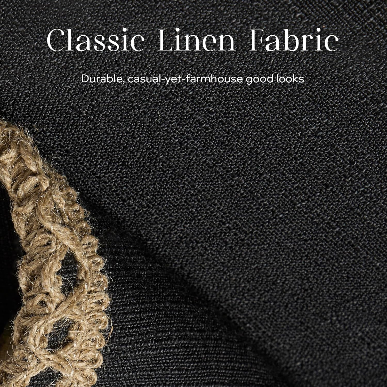 Phantoscope Pack of 2 Farmhouse Decorative Solid Pillow Cover Burlap Linen Trimmed Tailored Edges, Black, 24 x 24 inches, 60 x 60 cm