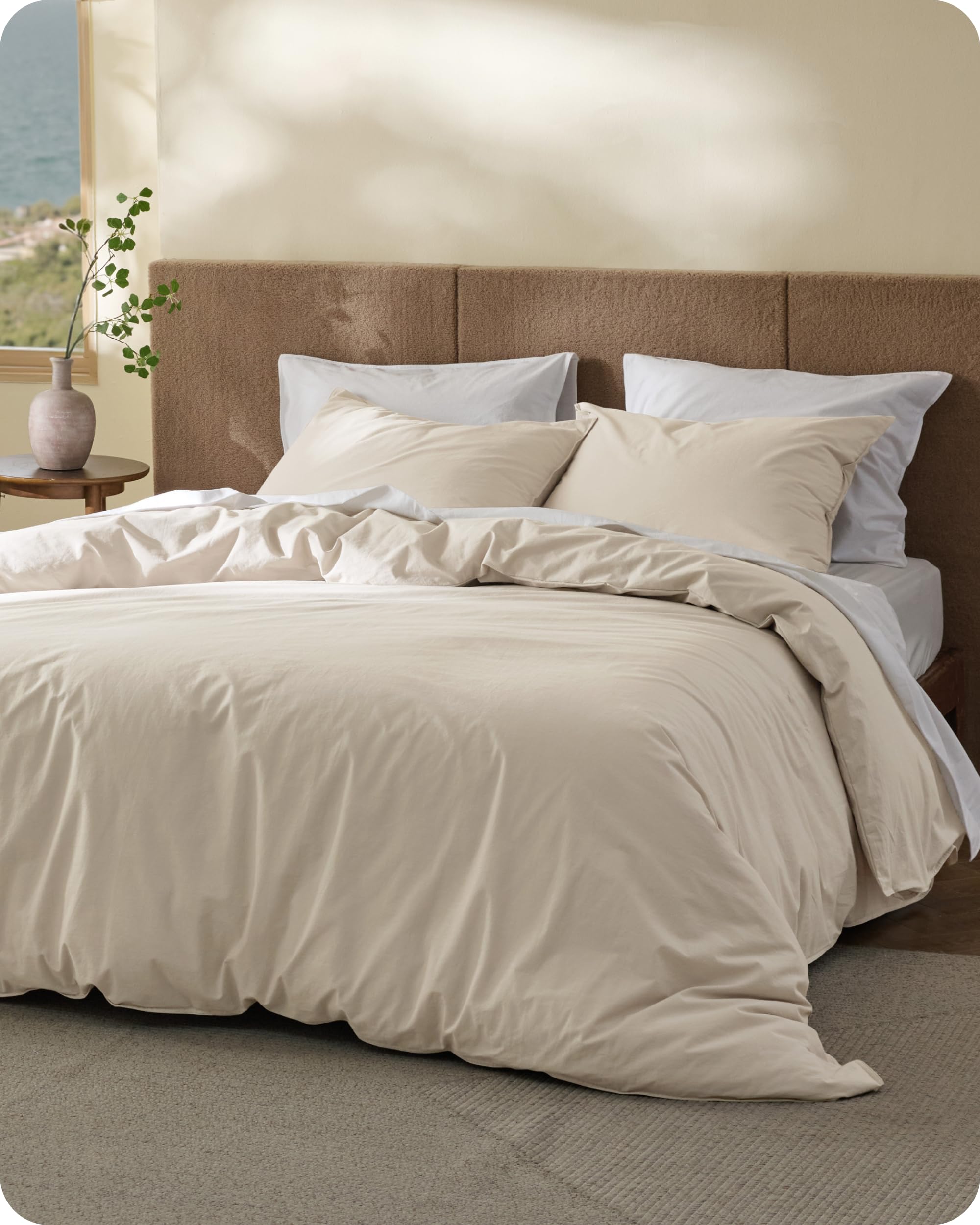Bedsure 100% Washed Cotton Duvet Cover Oversized King - Natural Minimalist Bedding Set Linen Like - PureWoven Plain Simple & Soft Comforter Cover for All Seasons (Natural, Oversized King, 120"x98")