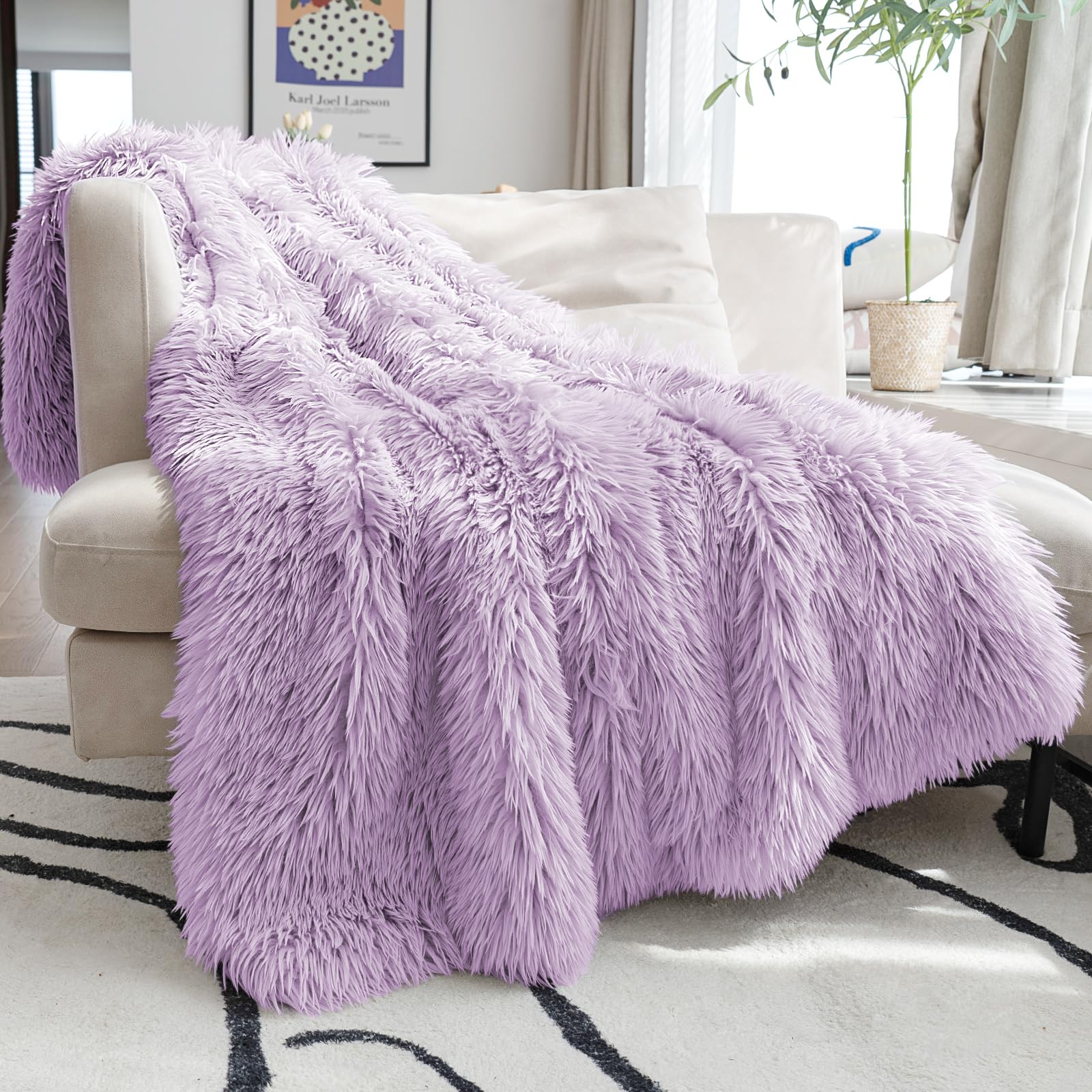 JONIYEAR Extra Large Decorative Fluffy Faux Fur Blanket Queen Size 80" x 90", Soft Luxury Lightweight Furry Blankets, Solid Cozy Shaggy Plush Thick Warm Fuzzy Blankets for Winter Bed Couch, White