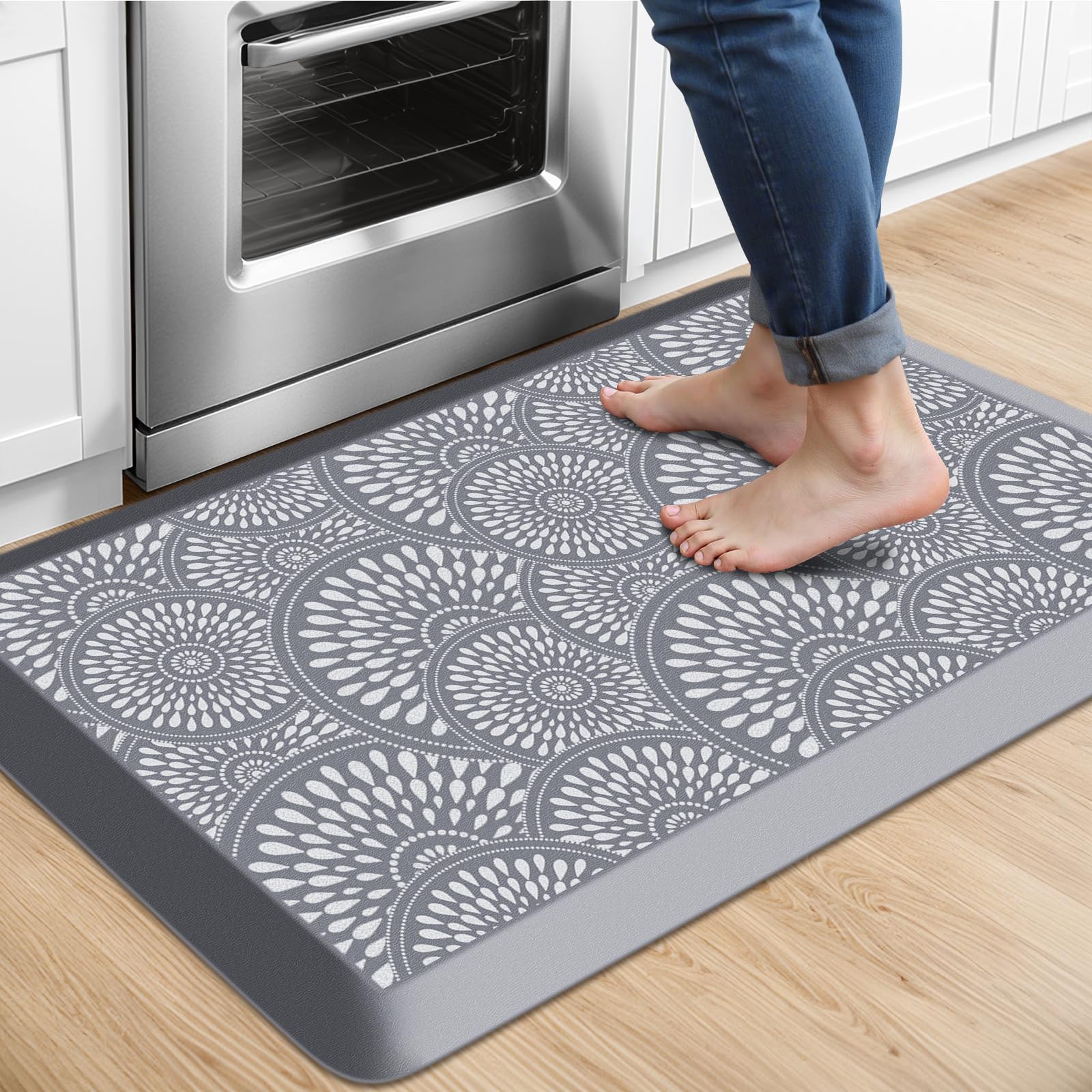 Mattitude 4/5 Inch Kitchen Mat, 20x48in Heavy Duty Ergonomic Comfort Foam Standing Desk Mat, Waterproof Non-Slip Standing Mats and Rugs for Kitchen, Office, Black