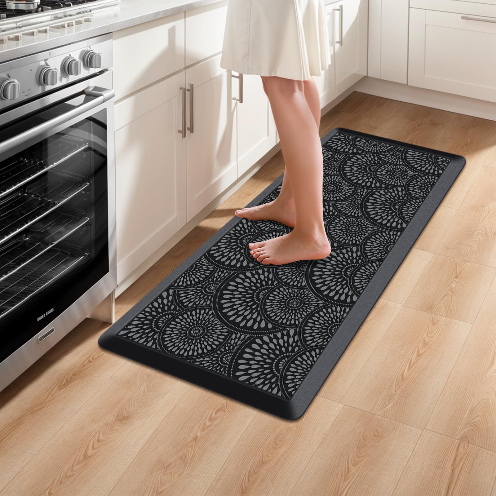 Mattitude 4/5 Inch Kitchen Mat, 20x48in Heavy Duty Ergonomic Comfort Foam Standing Desk Mat, Waterproof Non-Slip Standing Mats and Rugs for Kitchen, Office, Black