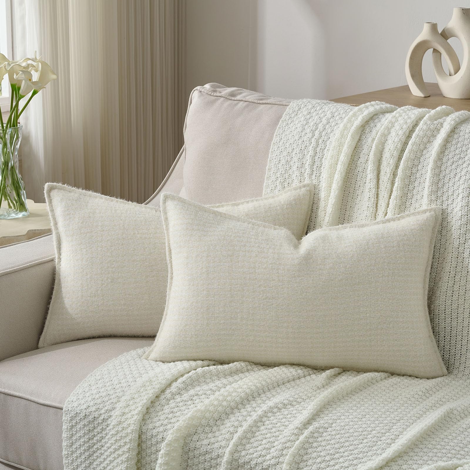 FUTEI Pack of 2 Houndstooth Throw Pillow Covers 26x26 Inch Soft Chenille Gingham Textured Farmhouse Decorative Euro Pillow Shams Modern Home Decor for Couch Bedroom Living Room, Grayish Blue