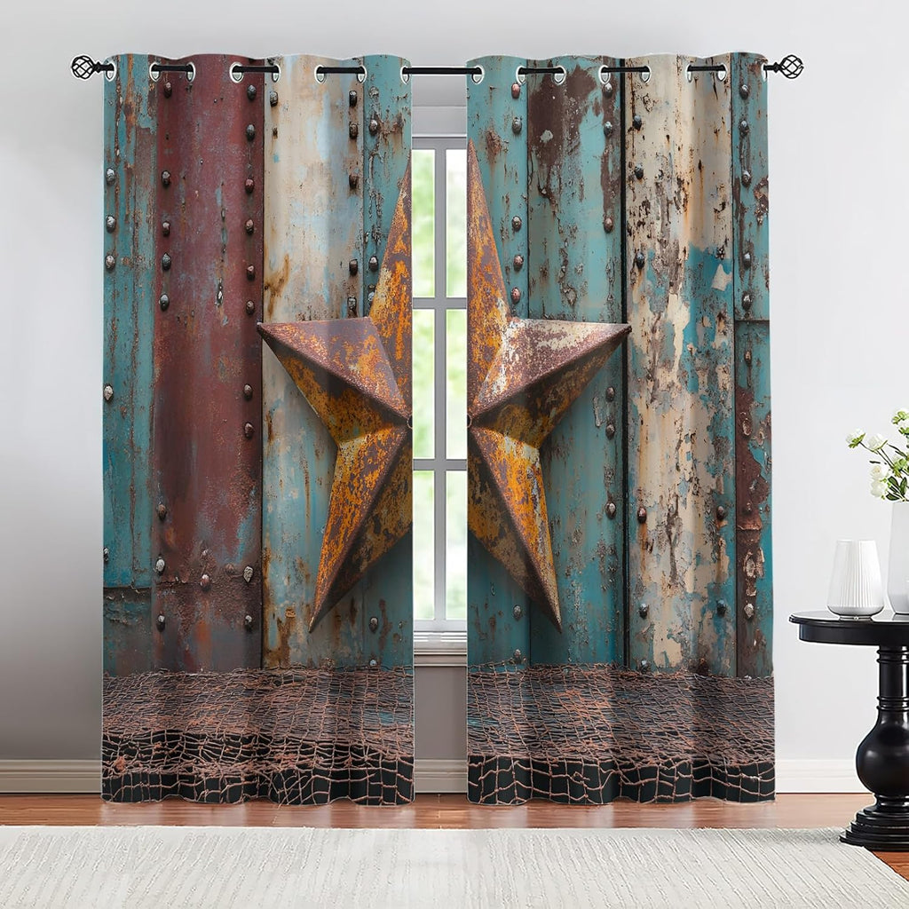 Rust Star Farmhouse Blackout Curtains