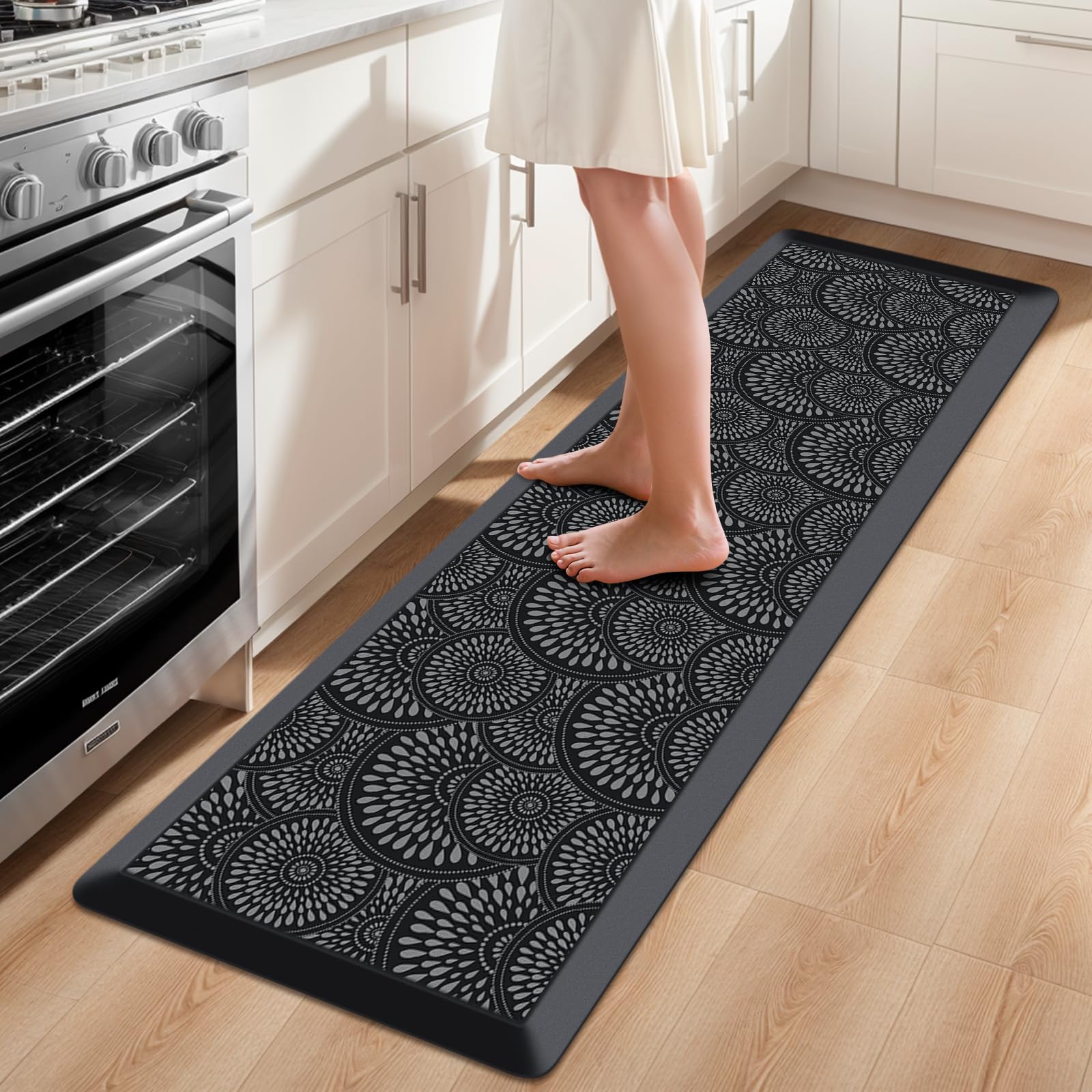 Mattitude 4/5 Inch Kitchen Mat, 20x48in Heavy Duty Ergonomic Comfort Foam Standing Desk Mat, Waterproof Non-Slip Standing Mats and Rugs for Kitchen, Office, Black