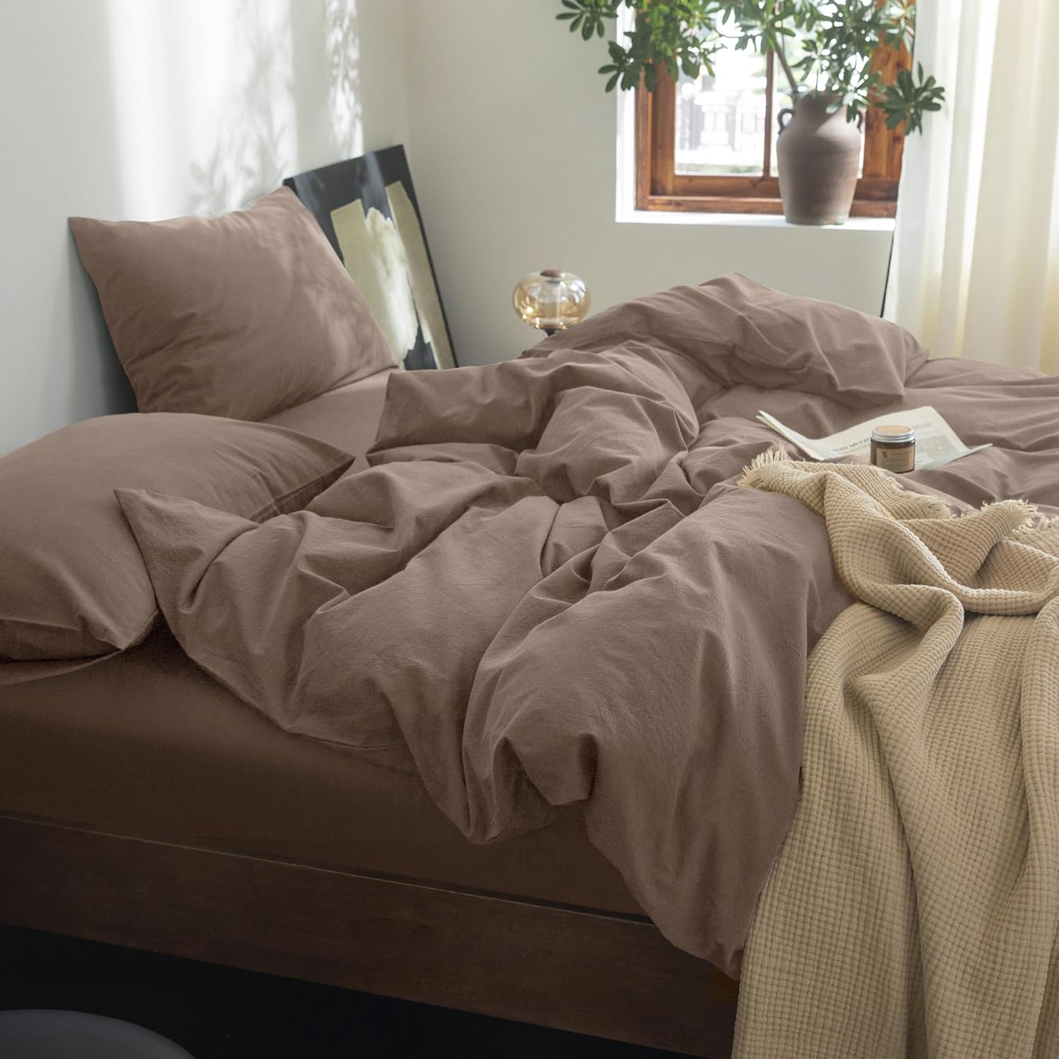 Pale Brown Washed Cotton King Duvet Set