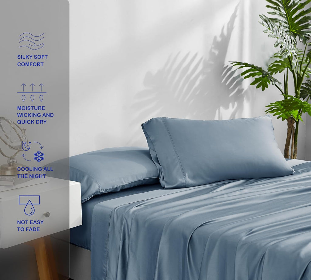 Dusty Blue Bamboo Split King Sheet Set