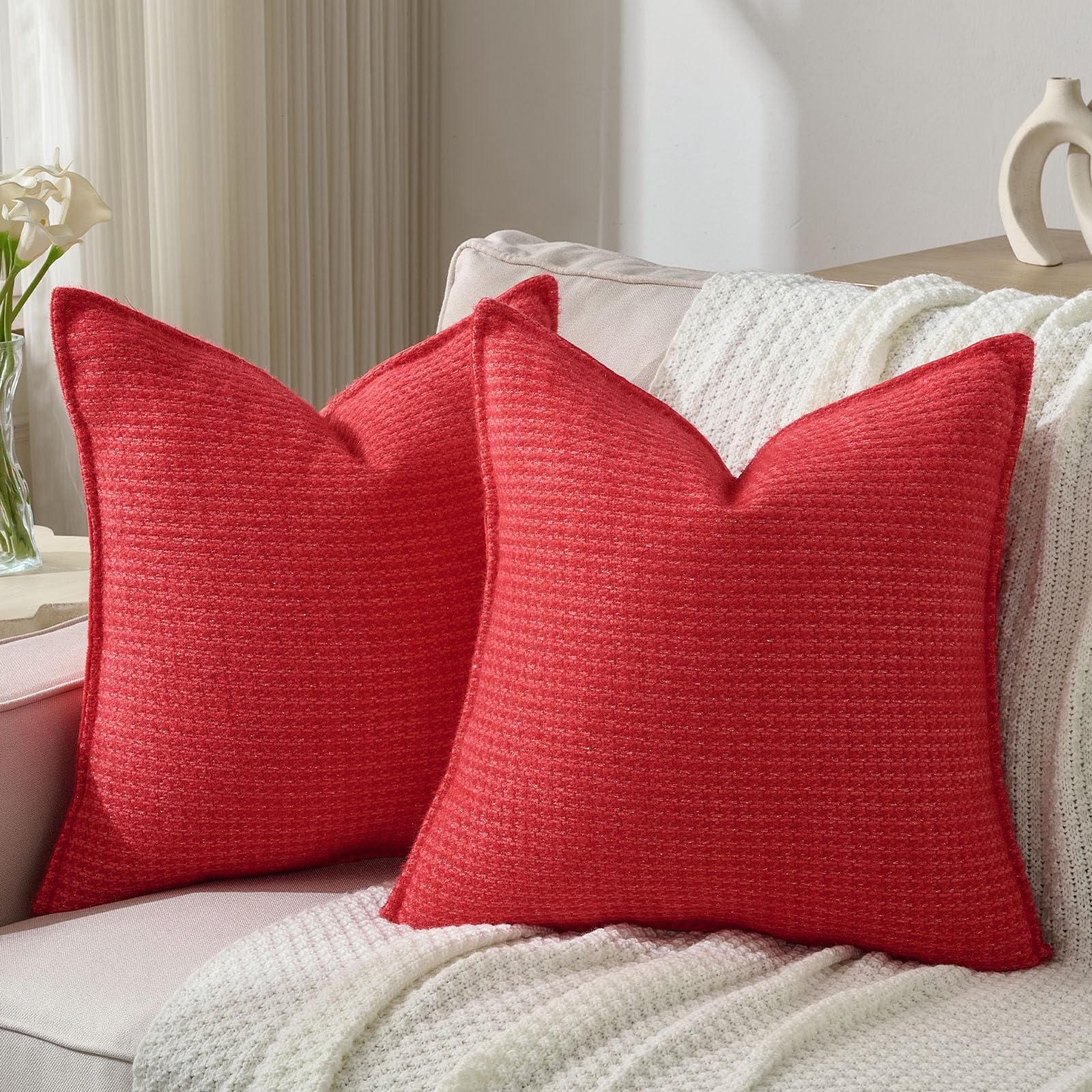 FUTEI Pack of 2 Houndstooth Throw Pillow Covers 26x26 Inch Soft Chenille Gingham Textured Farmhouse Decorative Euro Pillow Shams Modern Home Decor for Couch Bedroom Living Room, Grayish Blue