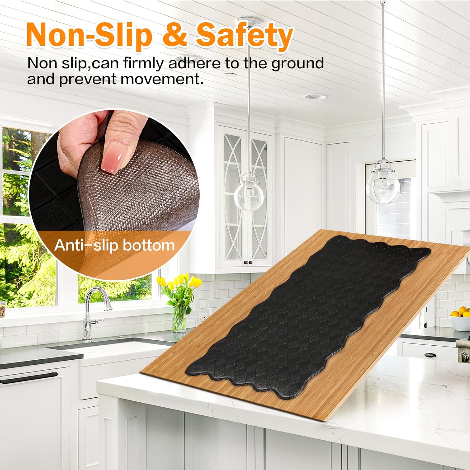 Black 3-Piece Anti Fatigue Kitchen Rug Set