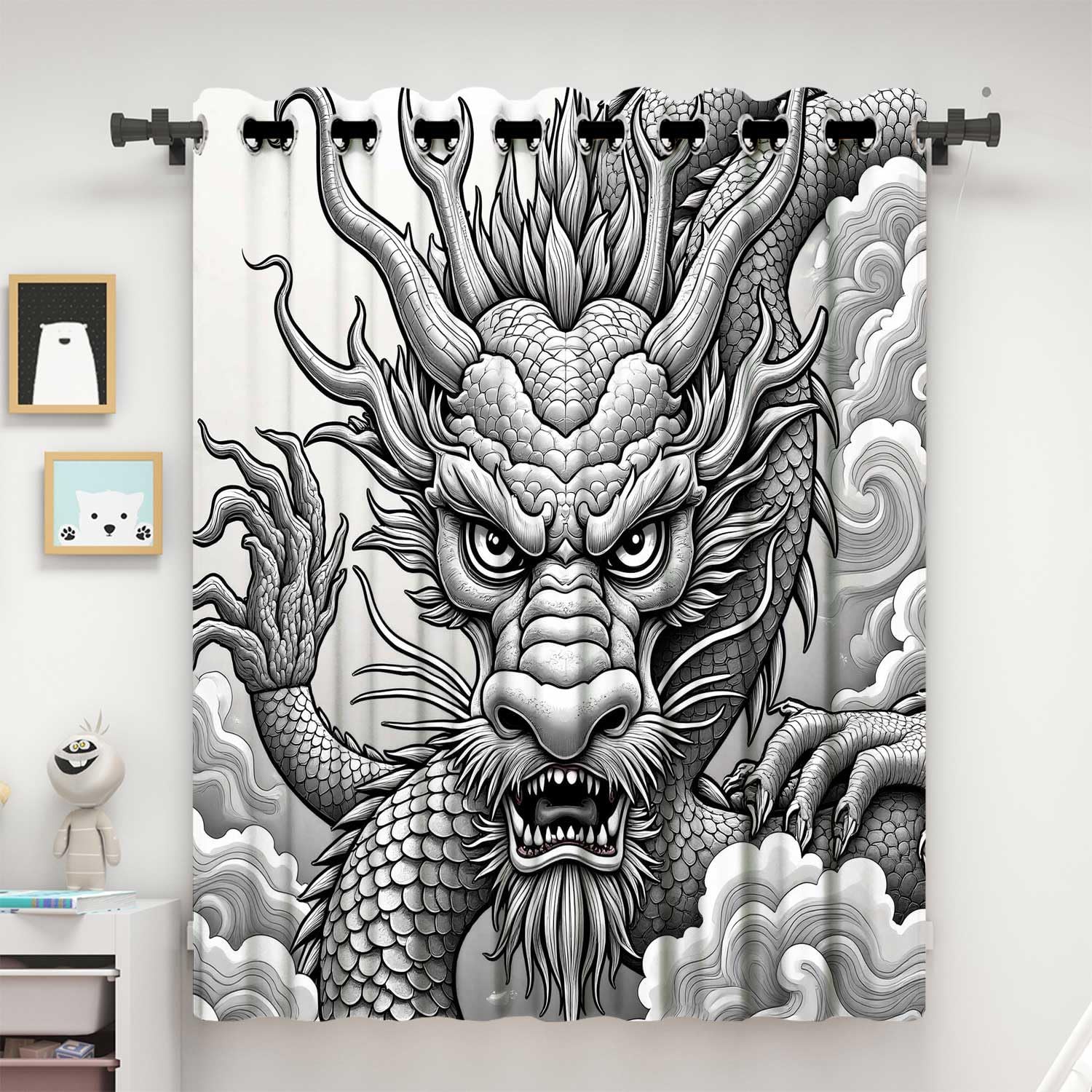 Industrial Decor Vintage Room Darkening Curtains for Bedroom,Sliding Door Curtains Noise Reducing Grommet (W) 60 x (H) 60 Inches,1Panel