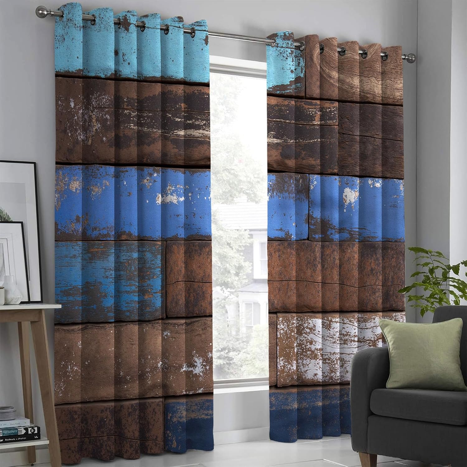 Rust Wood Patchwork Blackout Curtains
