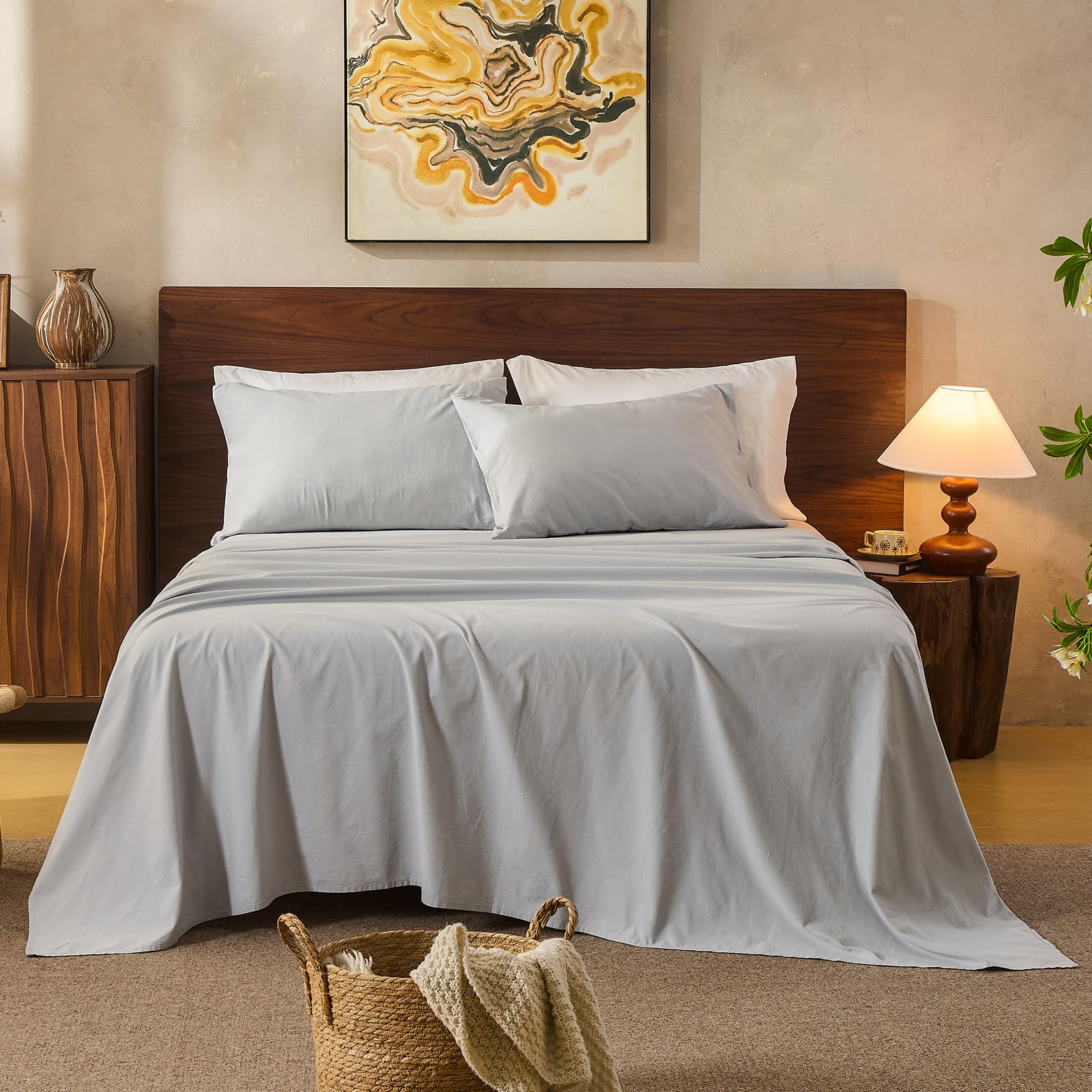 100% Linen Sheets Queen Size,Breathable & Durable 4-Piece Bed Flax Sheet Set,Soft All-Season Bedding for Hot Sleepers 16" Deep Pocket Oeko-TEX Certified,（Queen, Sage Green）
