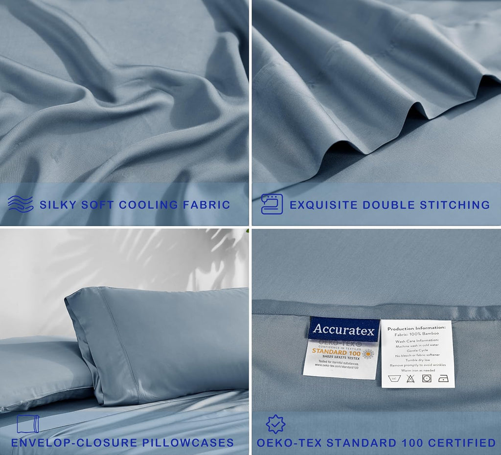 Dusty Blue Bamboo Split King Sheet Set
