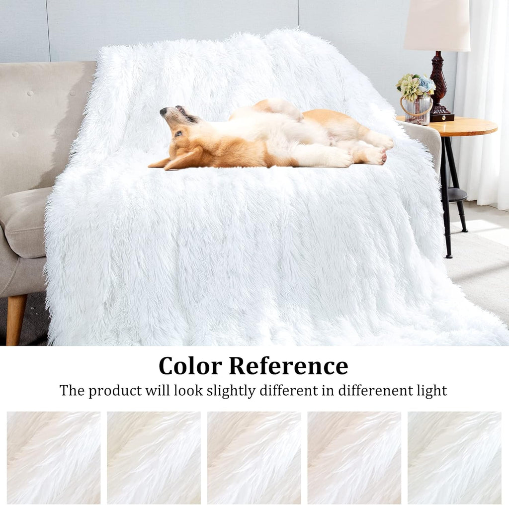 JONIYEAR Extra Large Decorative Fluffy Faux Fur Blanket Queen Size 80" x 90", Soft Luxury Lightweight Furry Blankets, Solid Cozy Shaggy Plush Thick Warm Fuzzy Blankets for Winter Bed Couch, White