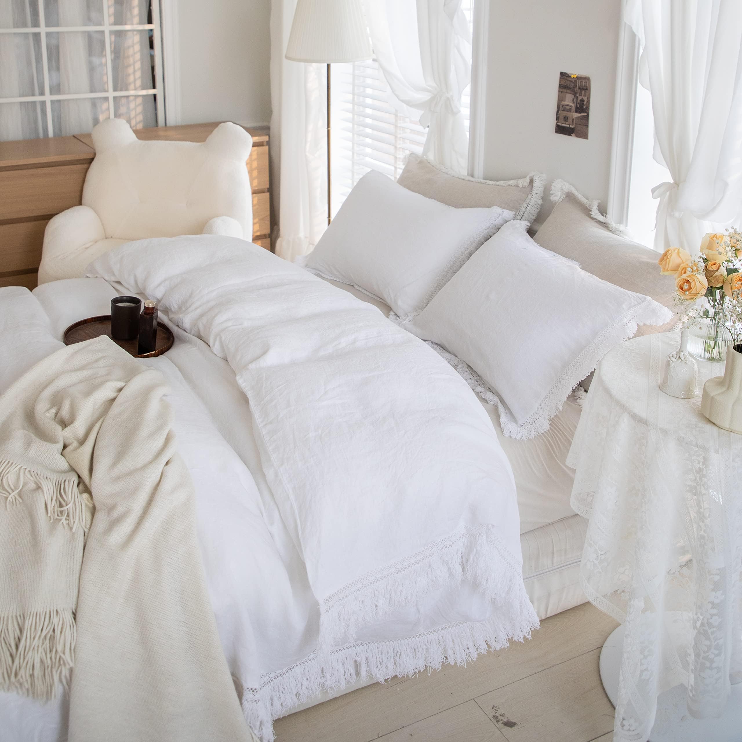 Simple&Opulence 100% Linen Duvet Cover Set, 3 PCS Natural French Flax Duvet Cover King Size, Breathable Soft Comfy Bedding Comforter Cover with 2 Pillowcases(Linen, 104"x92")