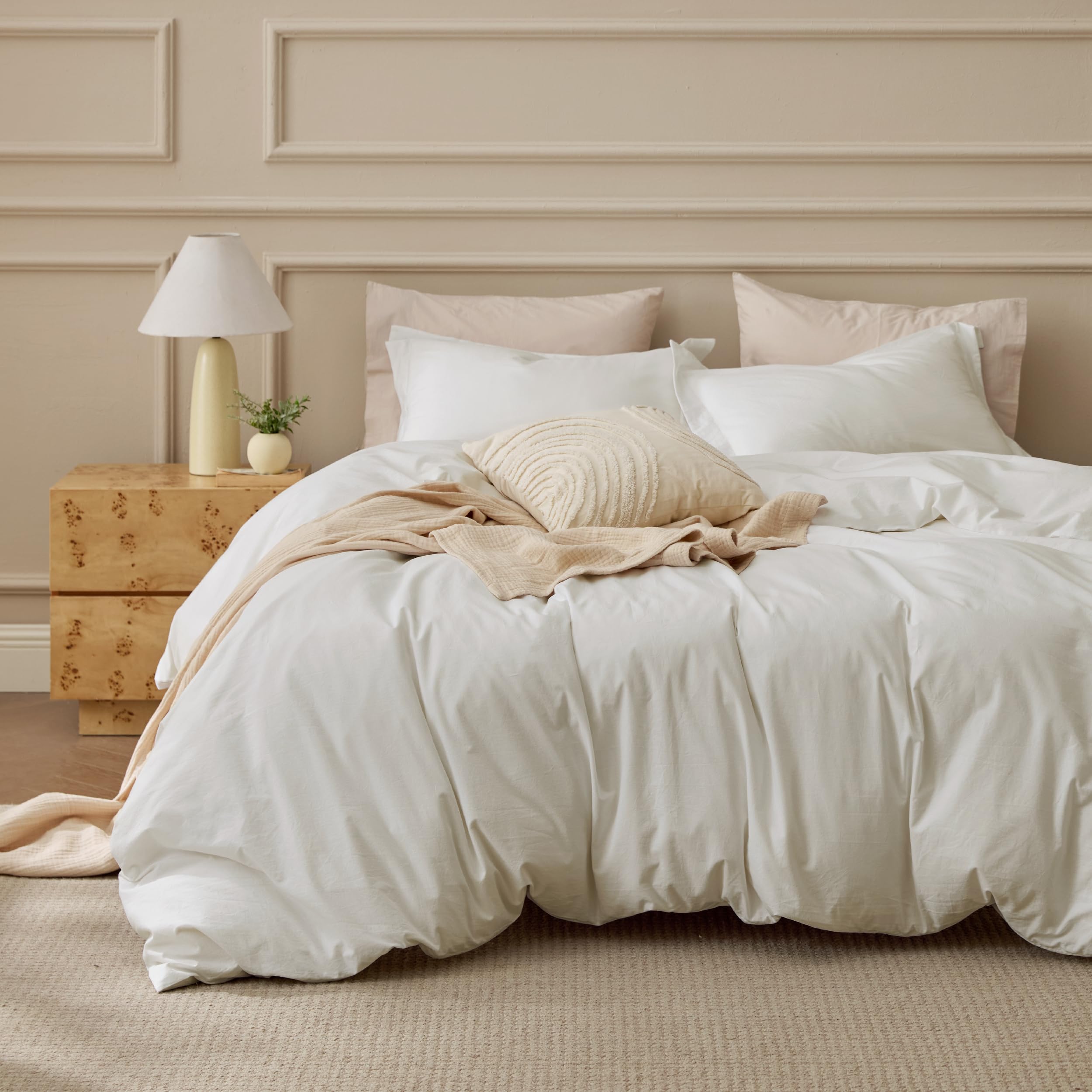 Bedsure 100% Washed Cotton Duvet Cover Oversized King - Natural Minimalist Bedding Set Linen Like - PureWoven Plain Simple & Soft Comforter Cover for All Seasons (Natural, Oversized King, 120"x98")